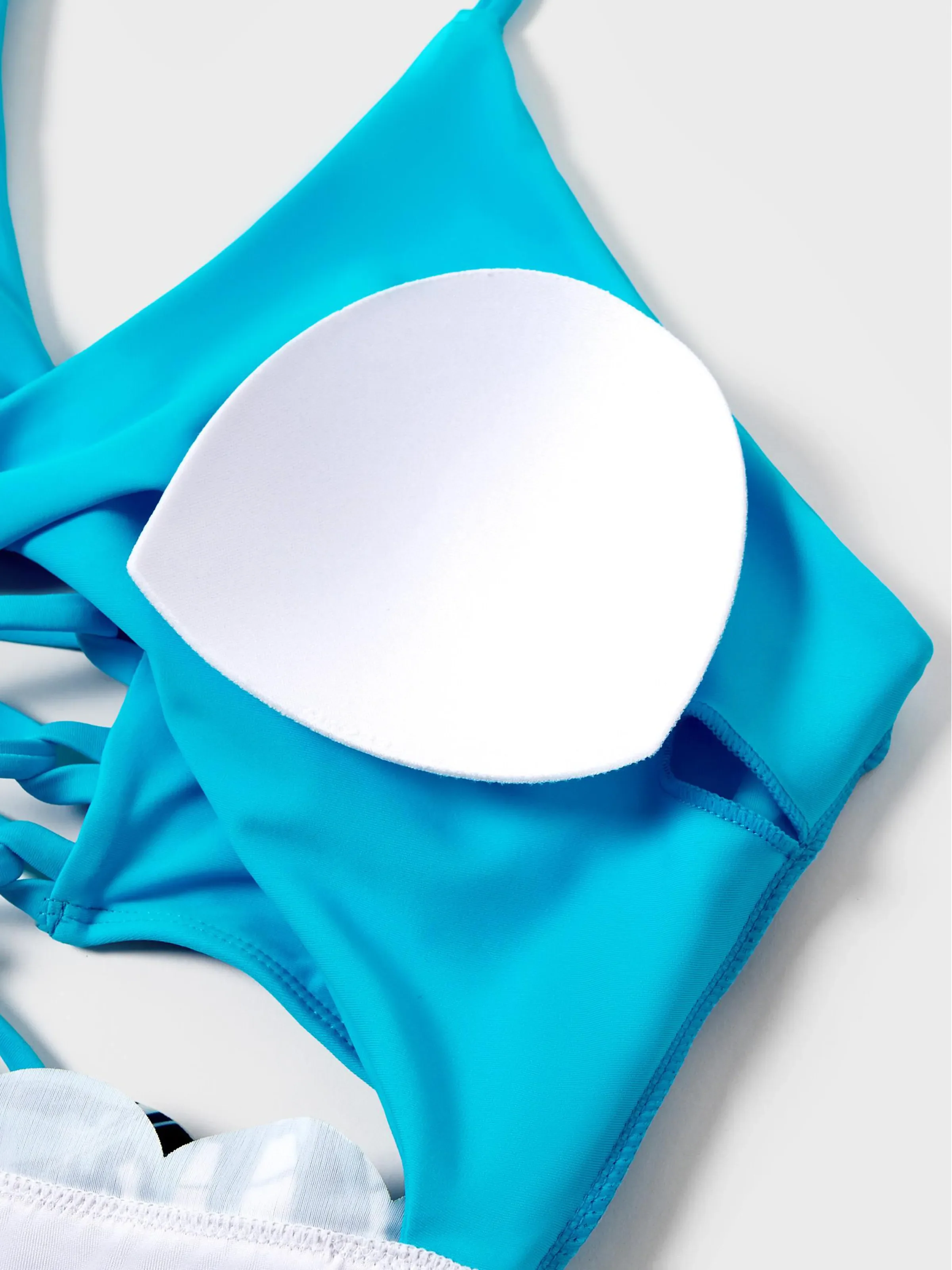 Family Matching Drawstring Swim Trunks or Cut Out Lace UP Back One-Piece Swimsuit BLUEWHITE - Image 6