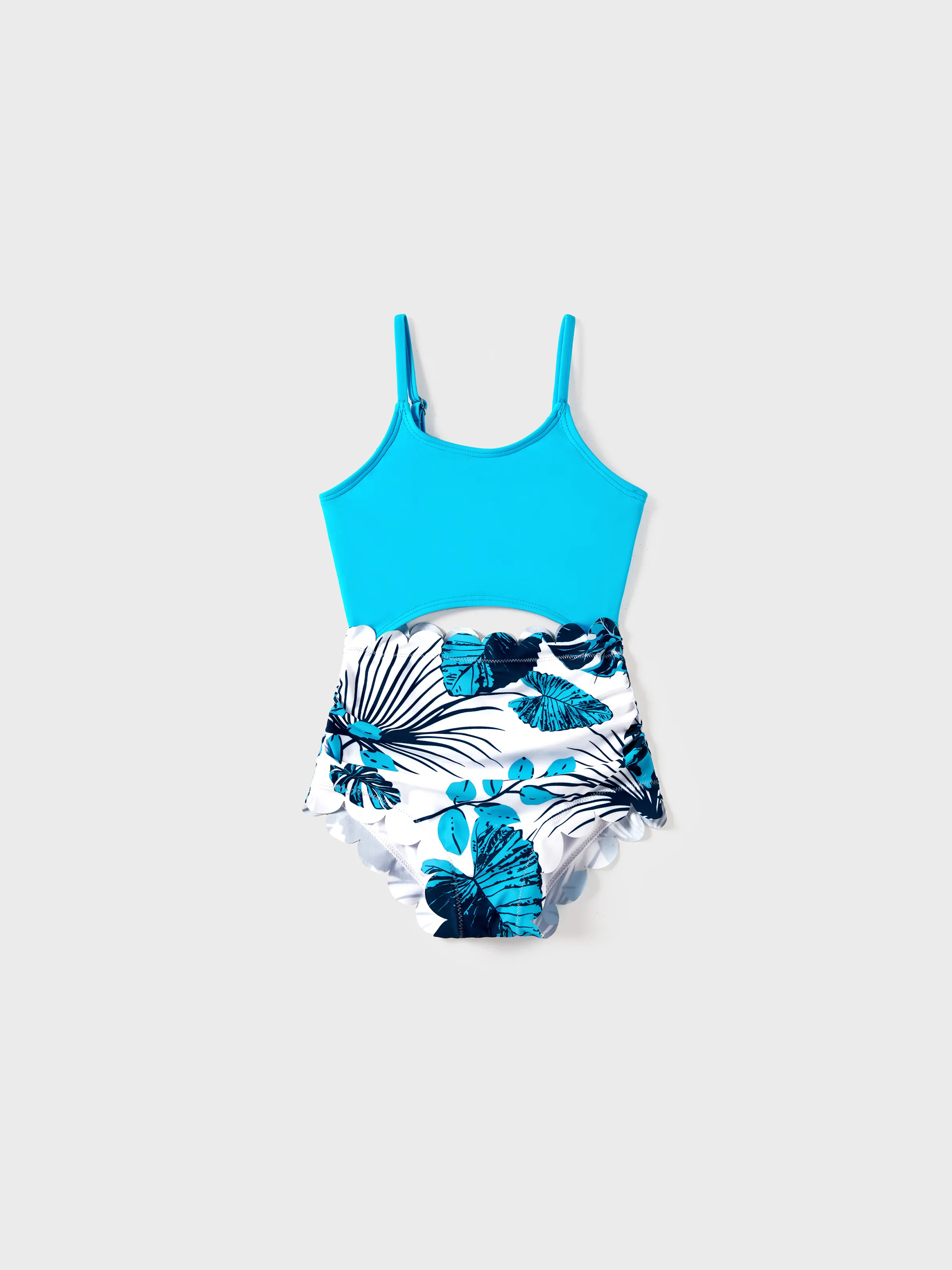 Family Matching Drawstring Swim Trunks or Cut Out Lace UP Back One-Piece Swimsuit BLUEWHITE - Image 7