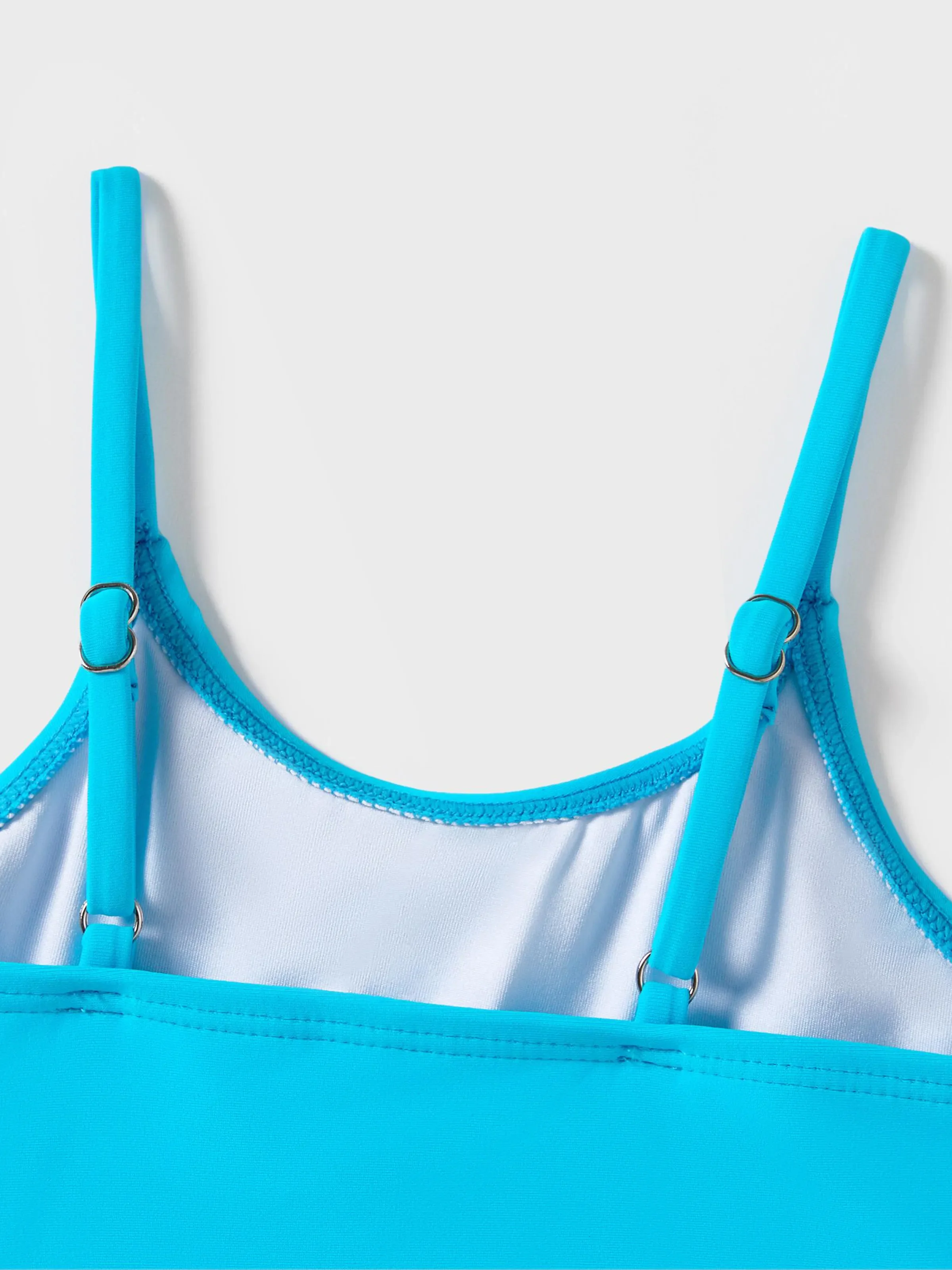 Family Matching Drawstring Swim Trunks or Cut Out Lace UP Back One-Piece Swimsuit BLUEWHITE - Image 9