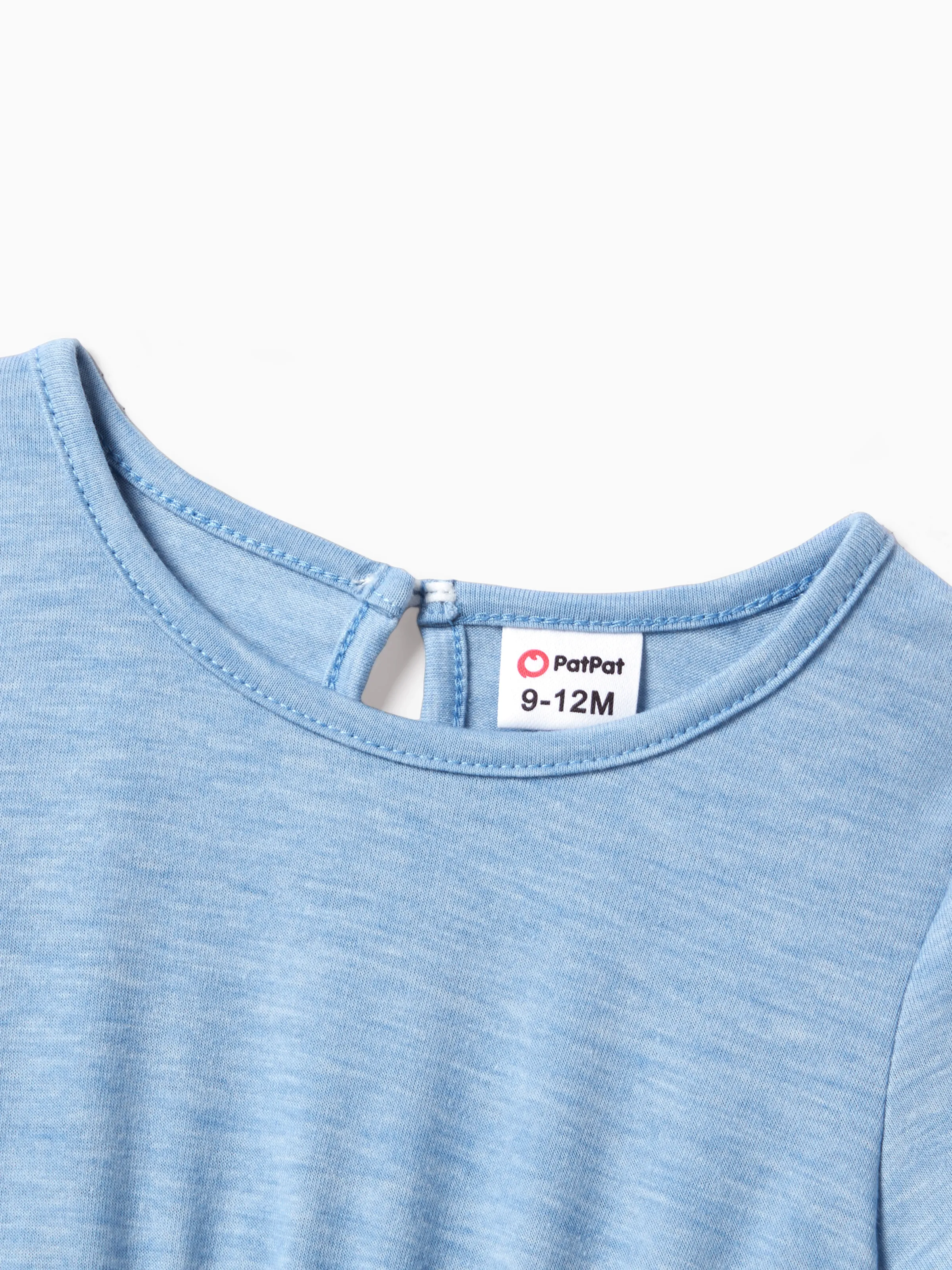 Family Matching Floral Colorblock T-Shirt and Quarter Button Belted Spliced A-Line Dress Sets lightskyblue - Image 12