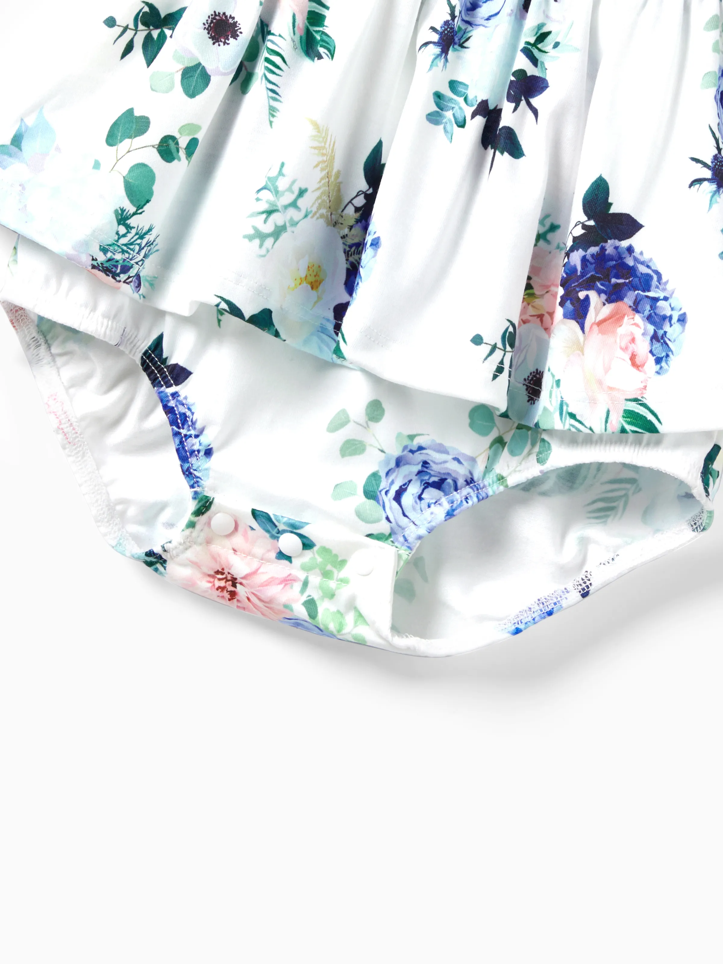 Family Matching Floral Colorblock T-Shirt and Quarter Button Belted Spliced A-Line Dress Sets lightskyblue - Image 13