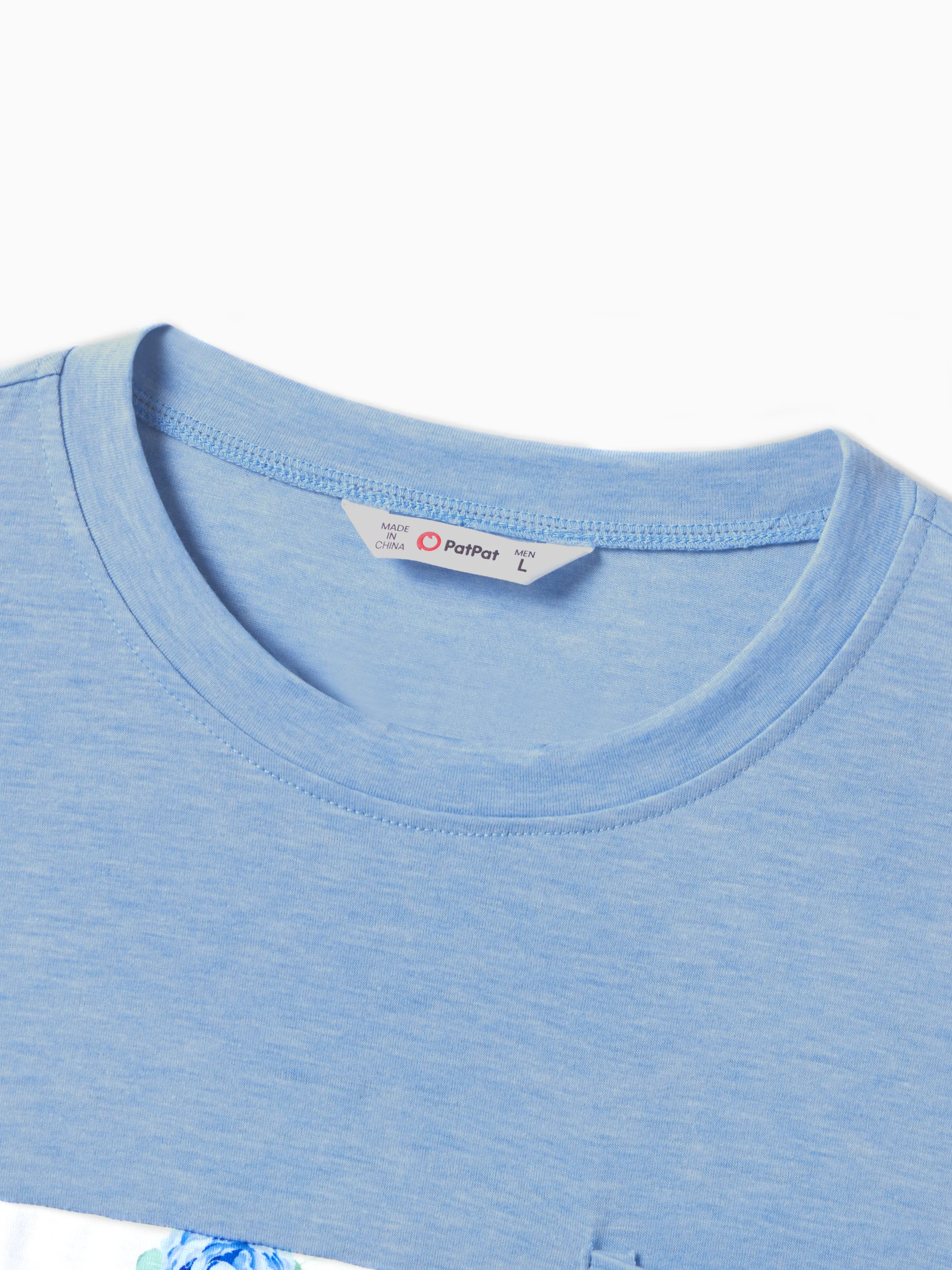 Family Matching Floral Colorblock T-Shirt and Quarter Button Belted Spliced A-Line Dress Sets lightskyblue - Image 20