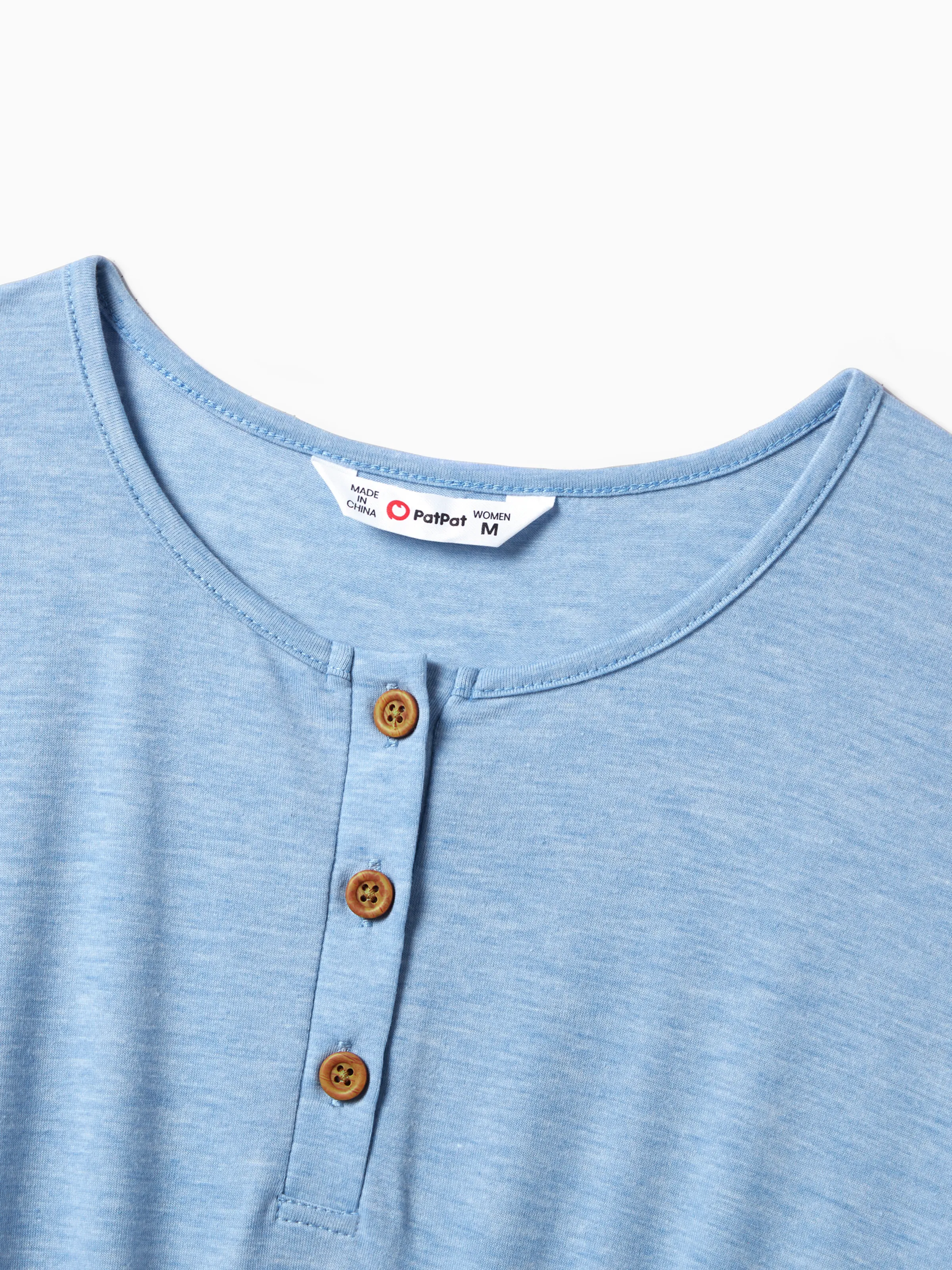 Family Matching Floral Colorblock T-Shirt and Quarter Button Belted Spliced A-Line Dress Sets lightskyblue - Image 3