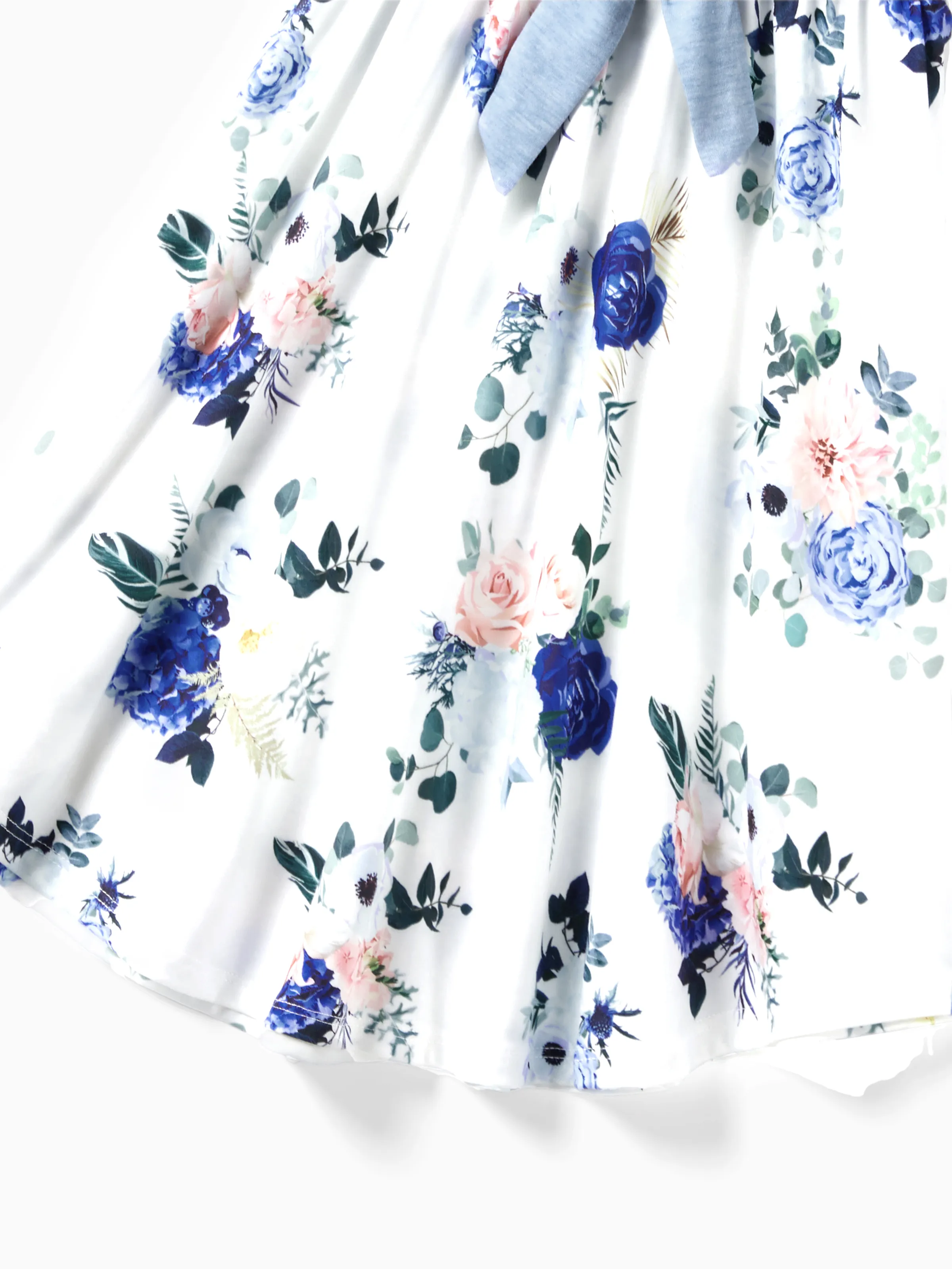 Family Matching Floral Colorblock T-Shirt and Quarter Button Belted Spliced A-Line Dress Sets lightskyblue - Image 6