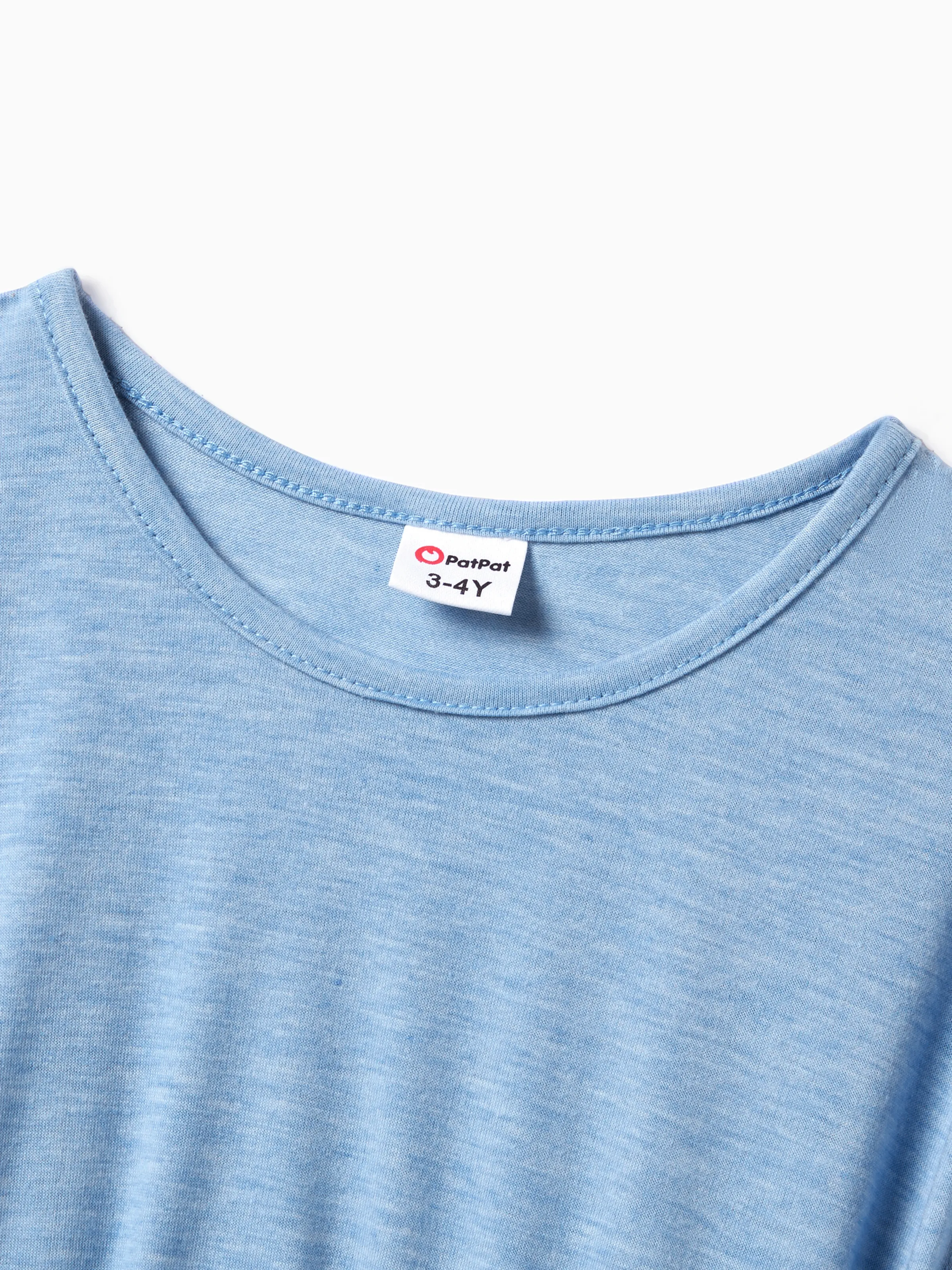 Family Matching Floral Colorblock T-Shirt and Quarter Button Belted Spliced A-Line Dress Sets lightskyblue - Image 8