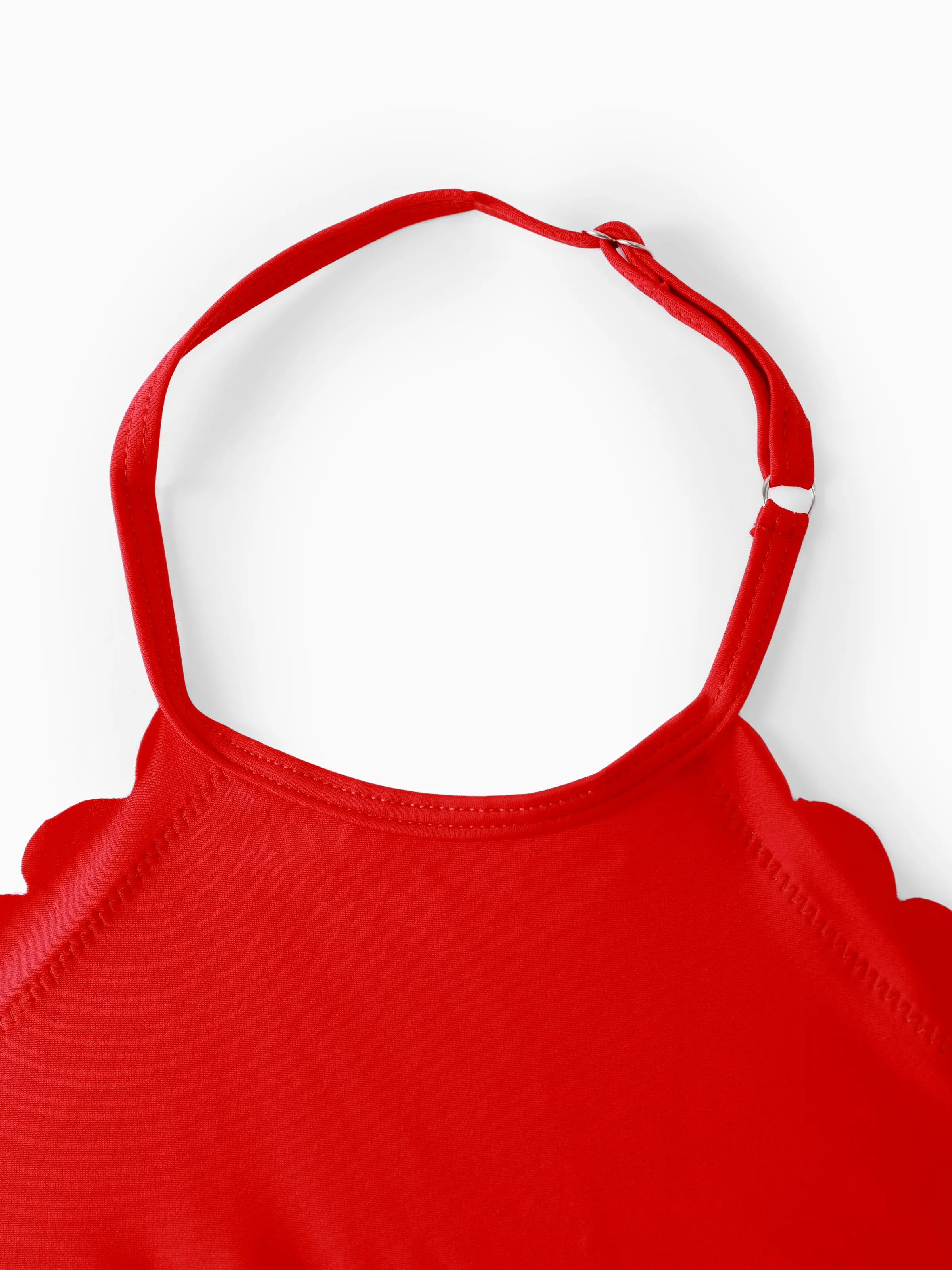 Family Matching Floral Drawstring Swim Trunks or Ruched Shell Edge Bikini with Optional Swim Cover Up Red - Image 10