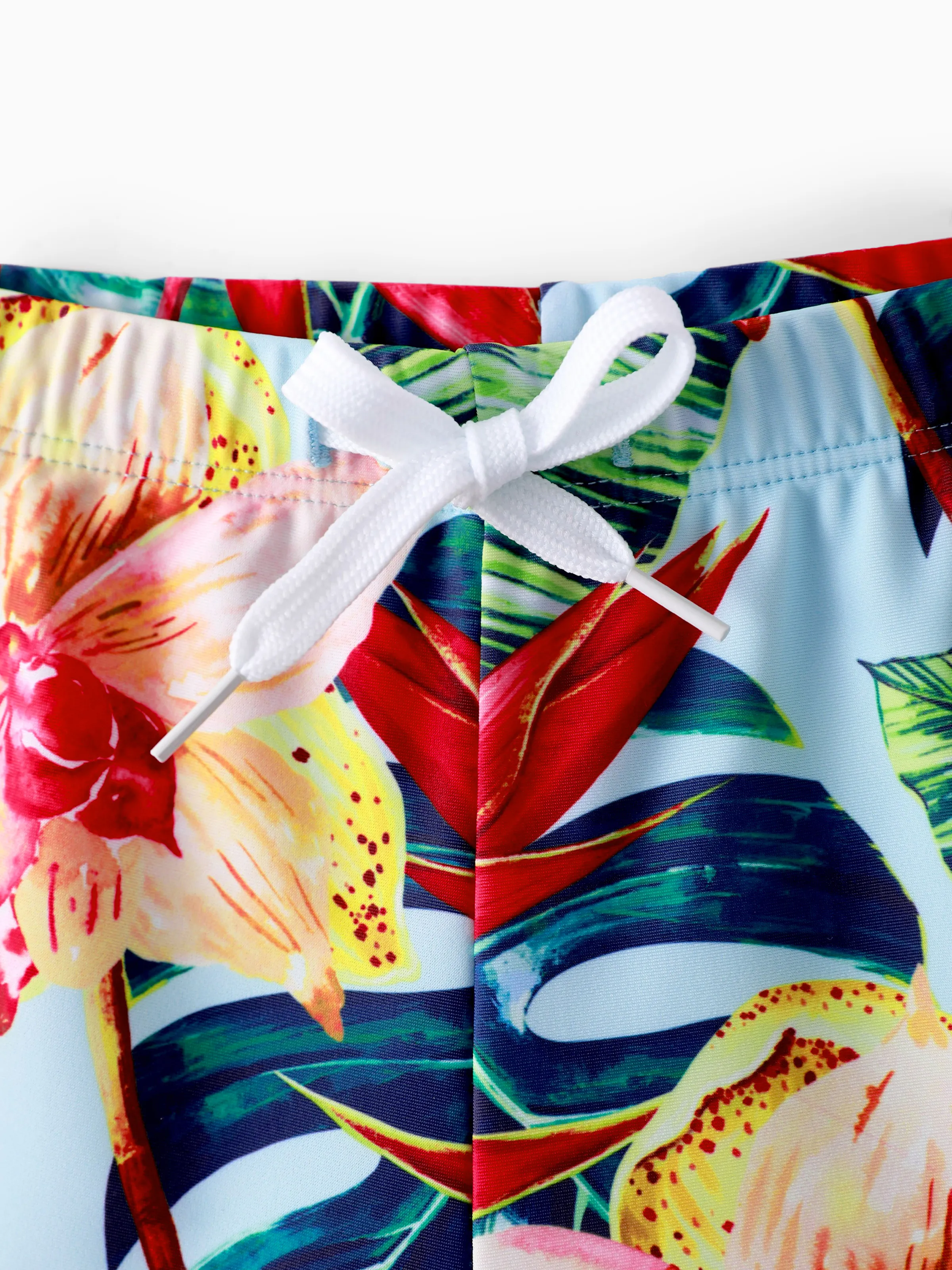 Family Matching Floral Drawstring Swim Trunks or Ruched Shell Edge Bikini with Optional Swim Cover Up Red - Image 15