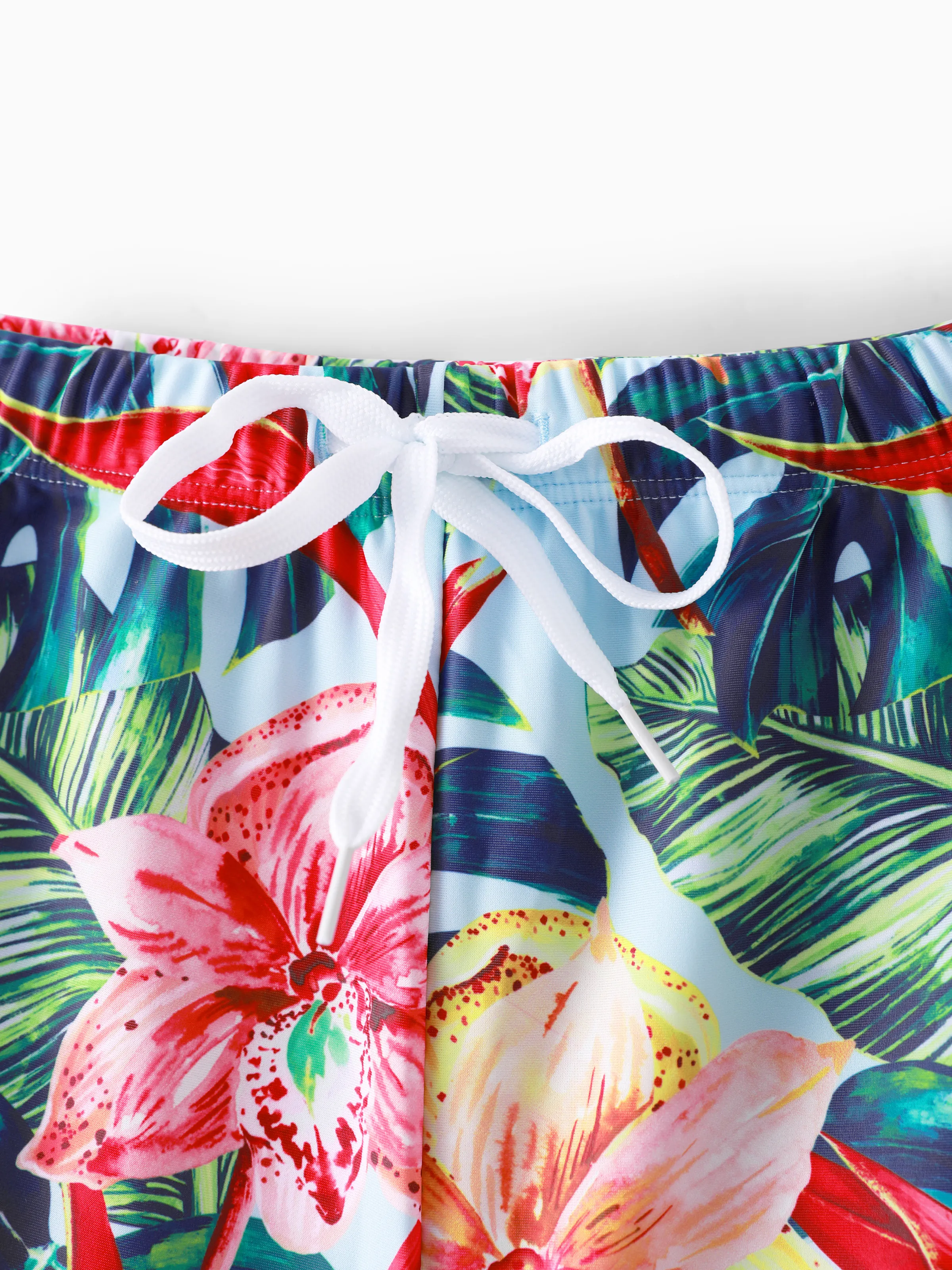 Family Matching Floral Drawstring Swim Trunks or Ruched Shell Edge Bikini with Optional Swim Cover Up Red - Image 19
