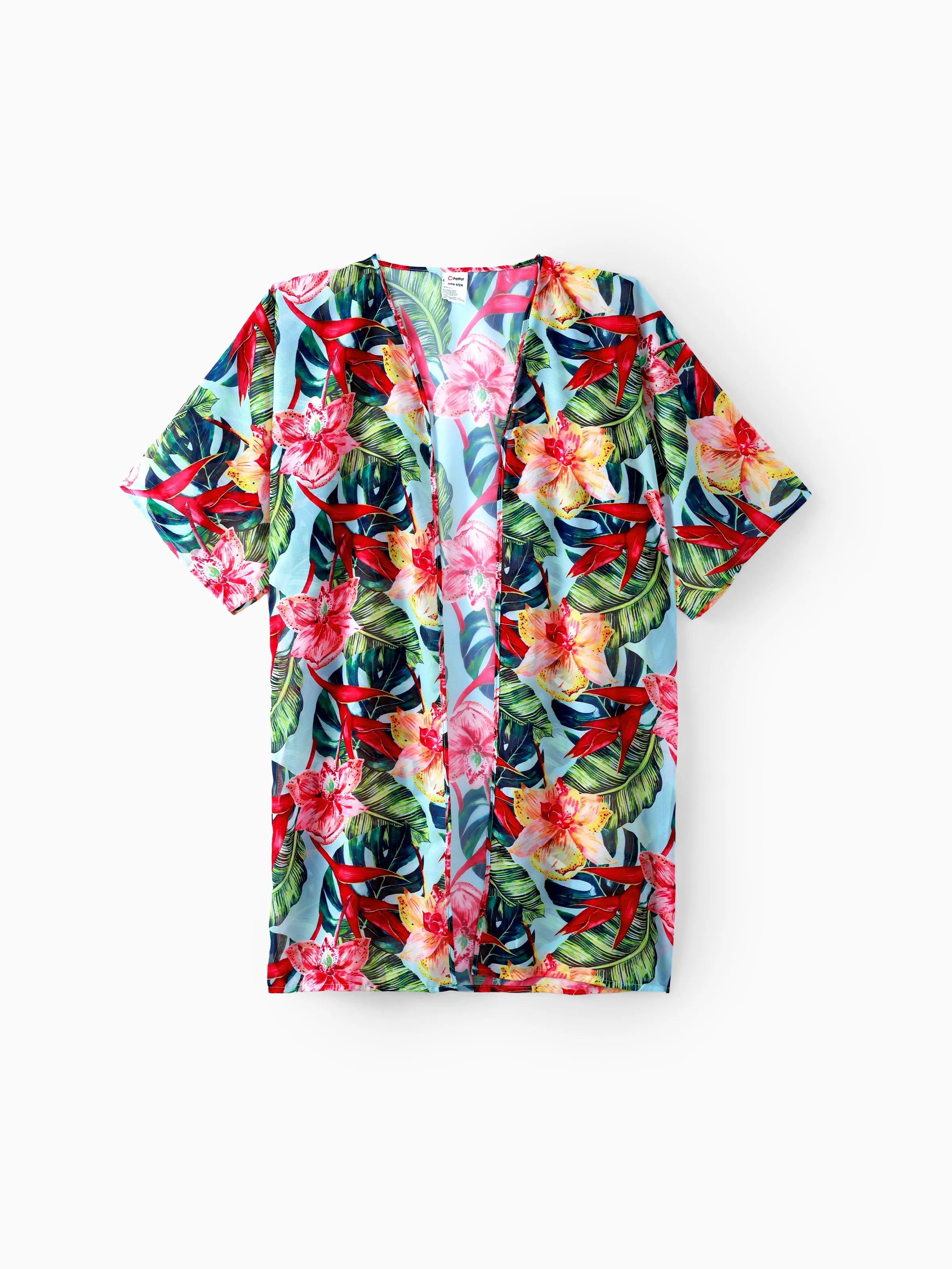 Family Matching Floral Drawstring Swim Trunks or Ruched Shell Edge Bikini with Optional Swim Cover Up Red - Image 6