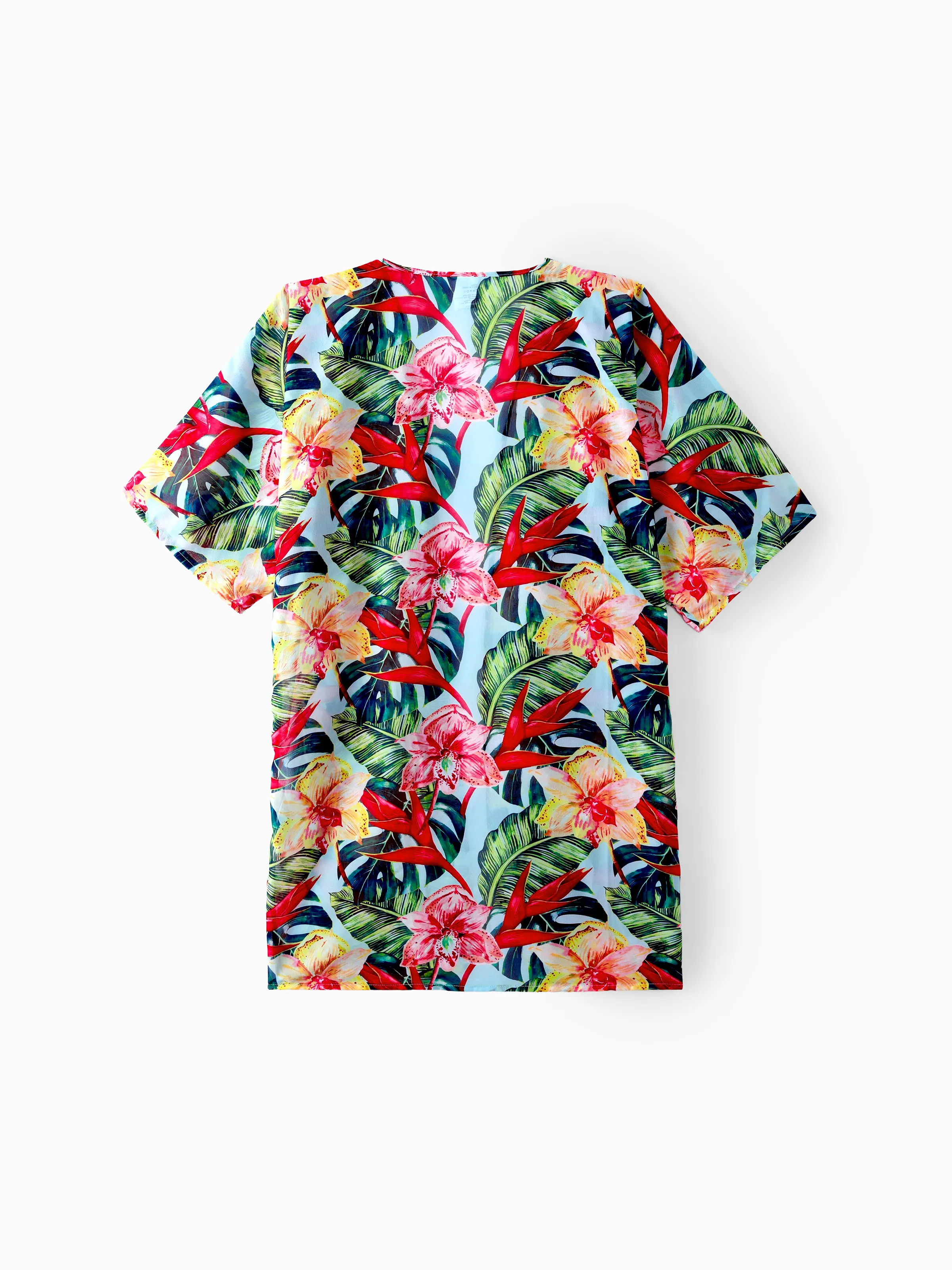 Family Matching Floral Drawstring Swim Trunks or Ruched Shell Edge Bikini with Optional Swim Cover Up Red - Image 7