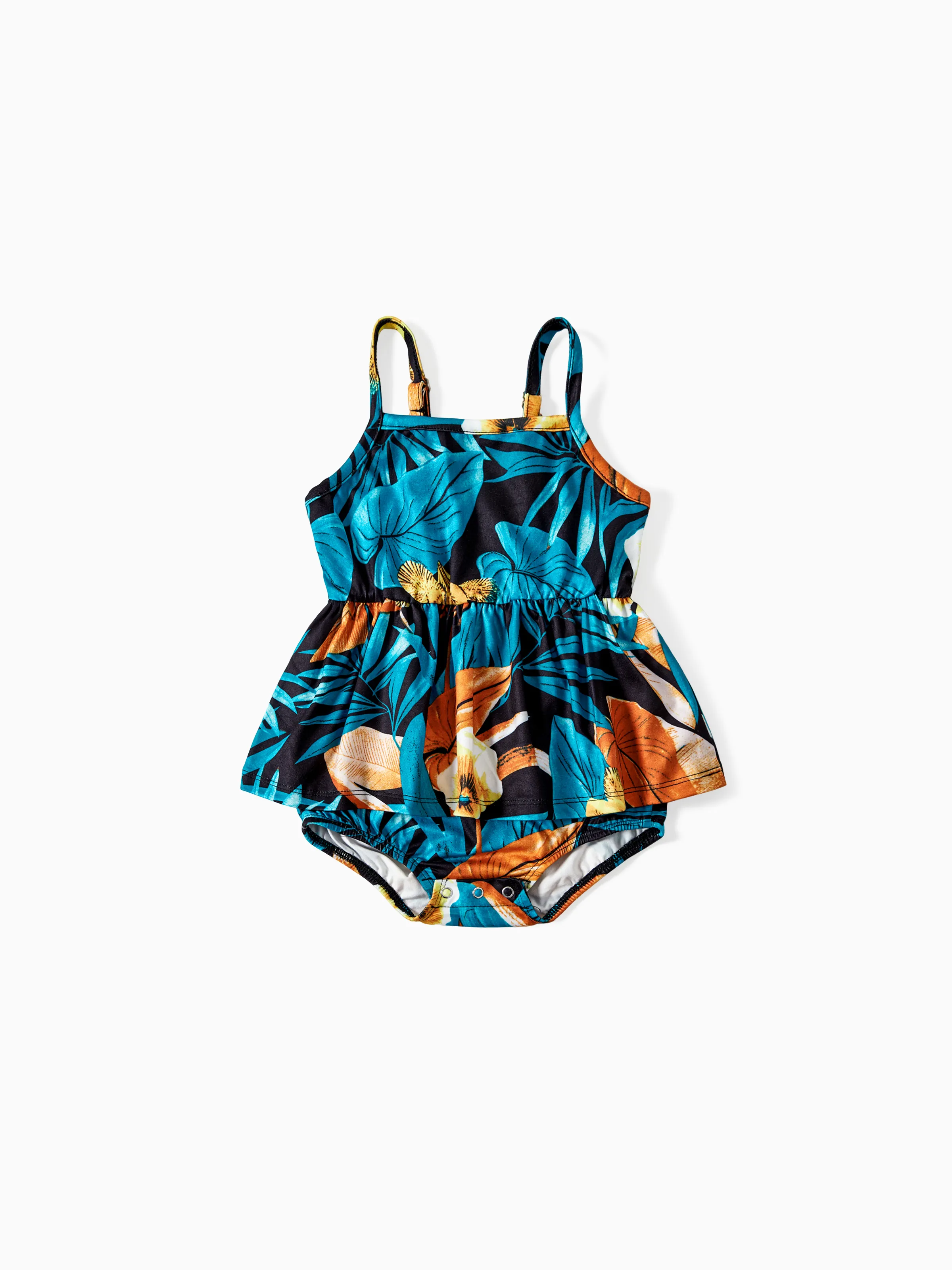 Family Matching Floral Panel T-shirt and Floral Ruched Drawstring Side Strap Dress Sets Black - Image 12