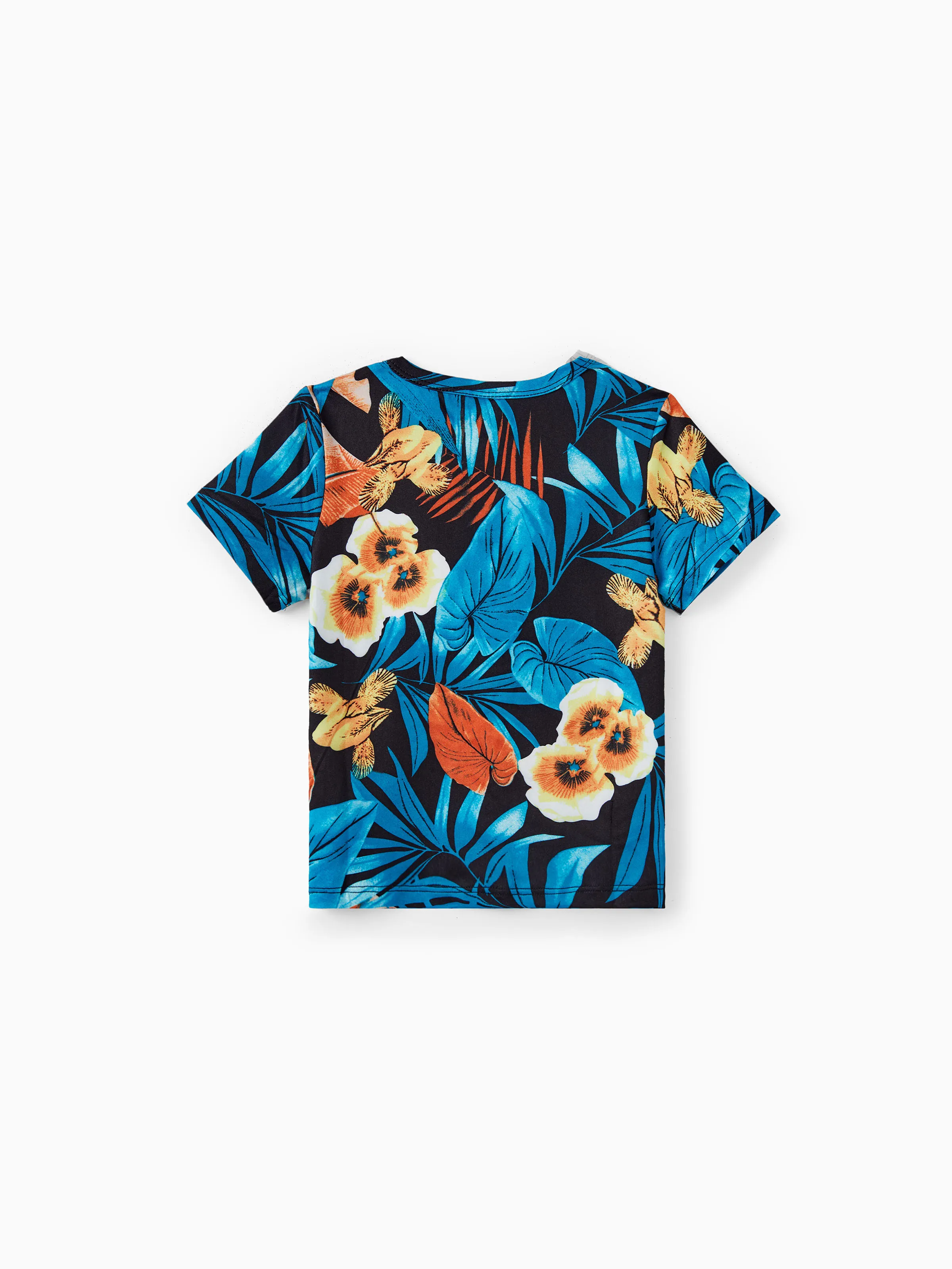 Family Matching Floral Panel T-shirt and Floral Ruched Drawstring Side Strap Dress Sets Black - Image 17