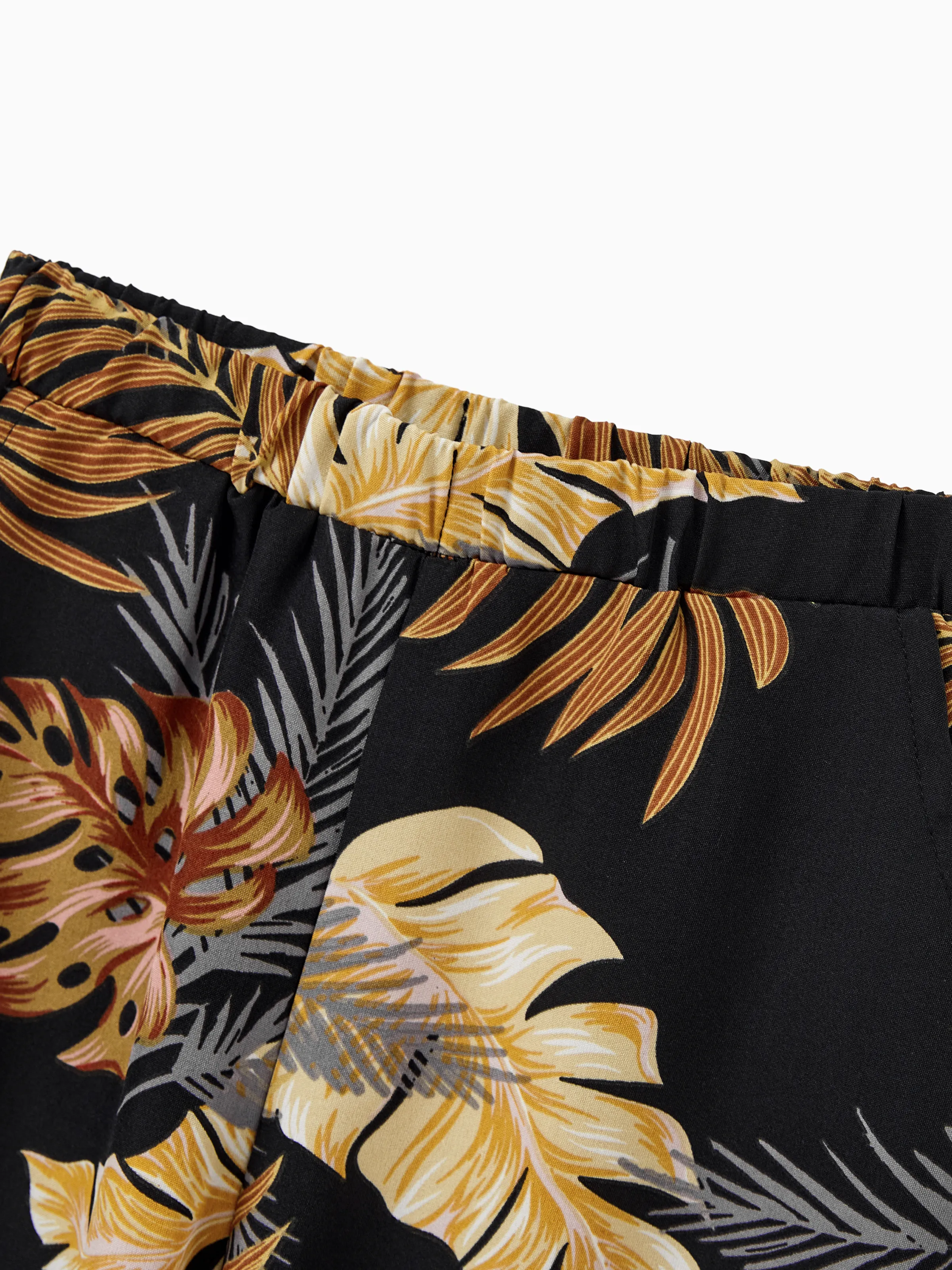 Family Matching Floral Print Beach Wear Short-sleeve Shirt or Camisole top and Wide-Leg Pants Set for Summer Vacation Family Looks Black+White - Image 16