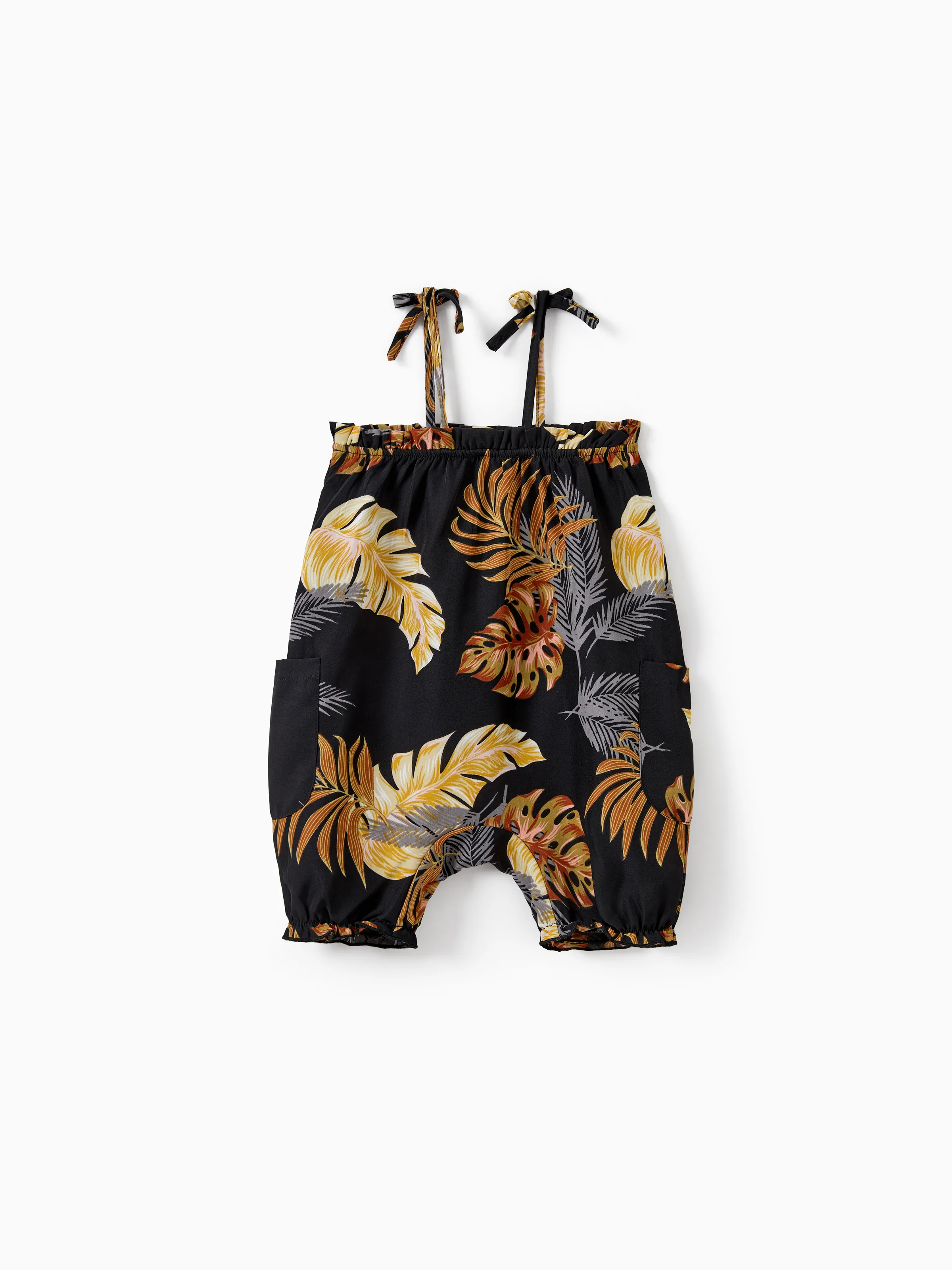 Family Matching Floral Print Beach Wear Short-sleeve Shirt or Camisole top and Wide-Leg Pants Set for Summer Vacation Family Looks Black+White - Image 17