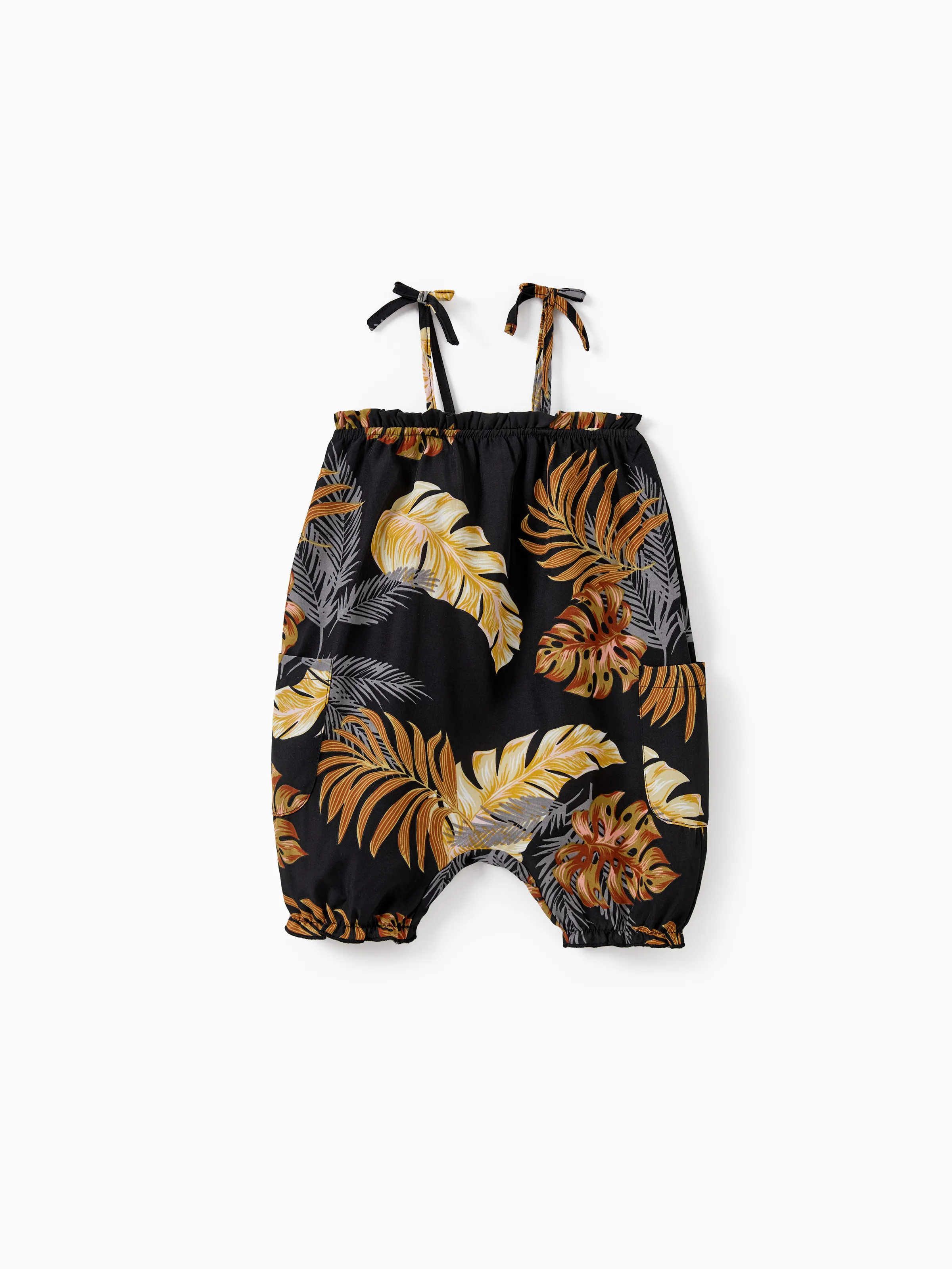Family Matching Floral Print Beach Wear Short-sleeve Shirt or Camisole top and Wide-Leg Pants Set for Summer Vacation Family Looks Black+White - Image 18