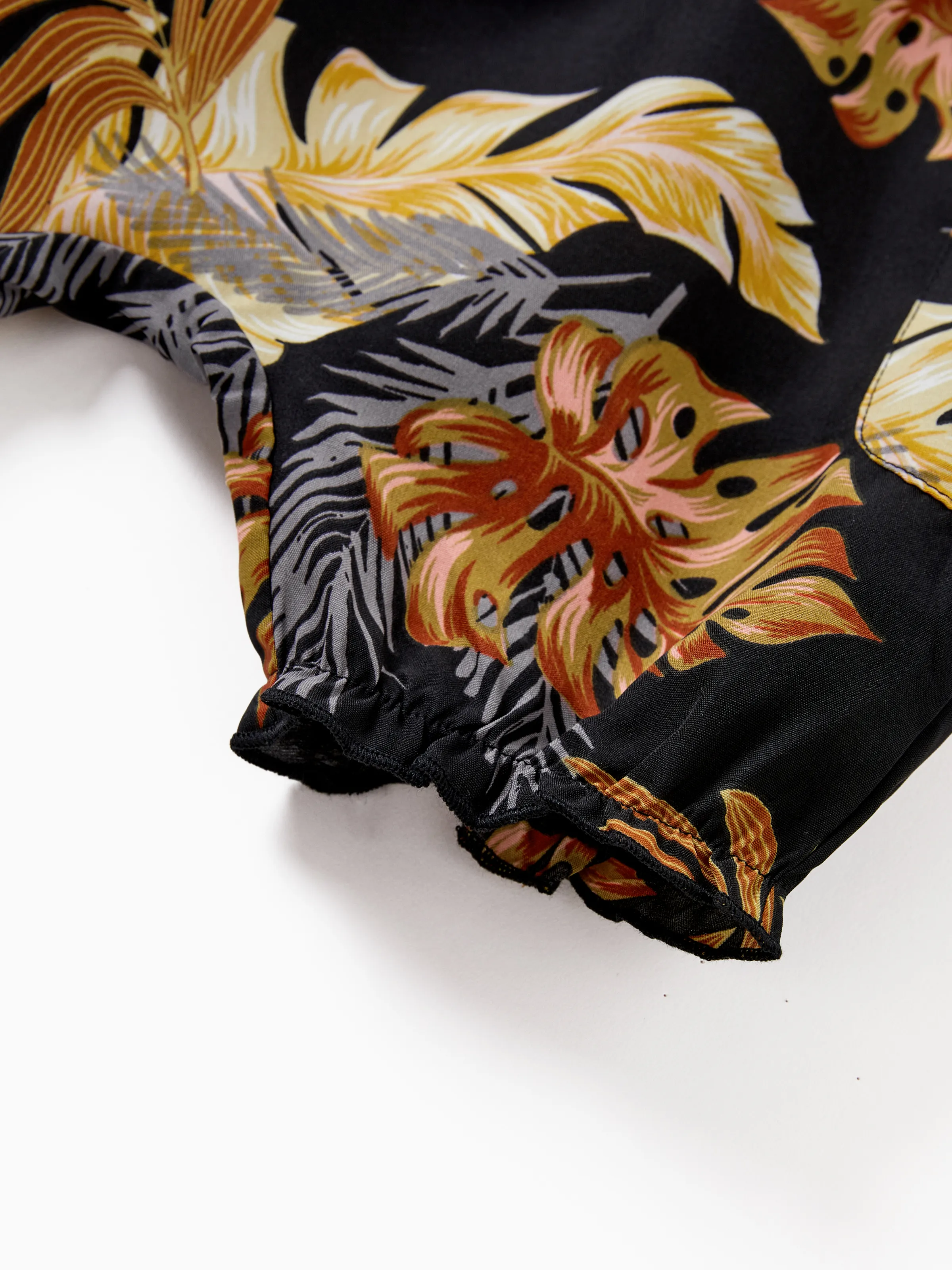 Family Matching Floral Print Beach Wear Short-sleeve Shirt or Camisole top and Wide-Leg Pants Set for Summer Vacation Family Looks Black+White - Image 21