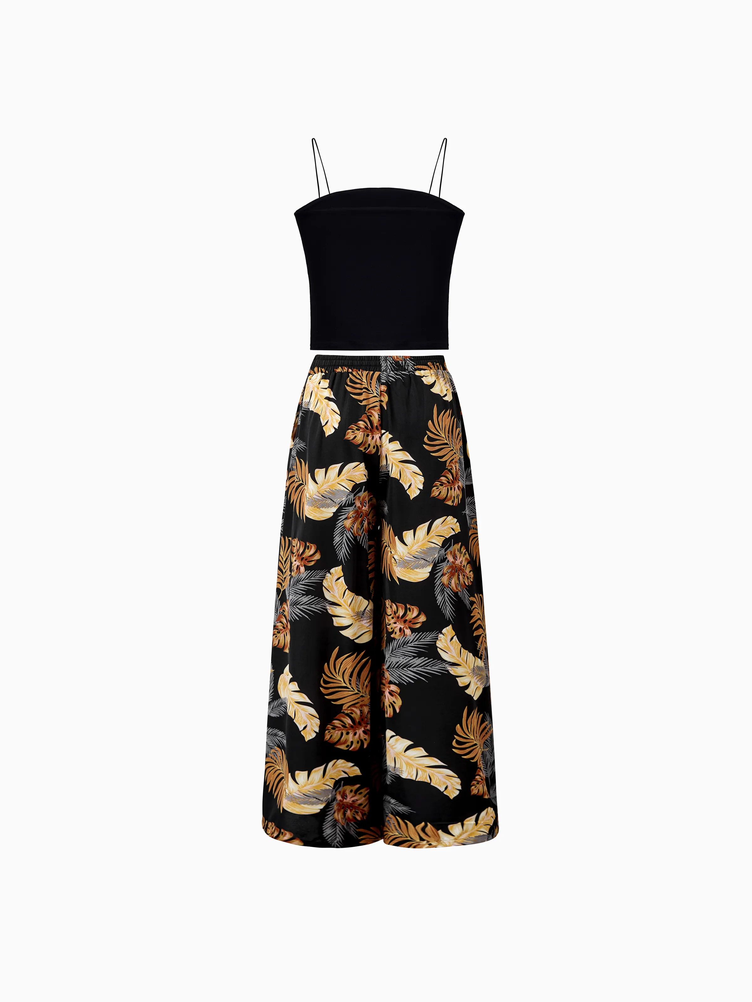 Family Matching Floral Print Beach Wear Short-sleeve Shirt or Camisole top and Wide-Leg Pants Set for Summer Vacation Family Looks Black+White - Image 6