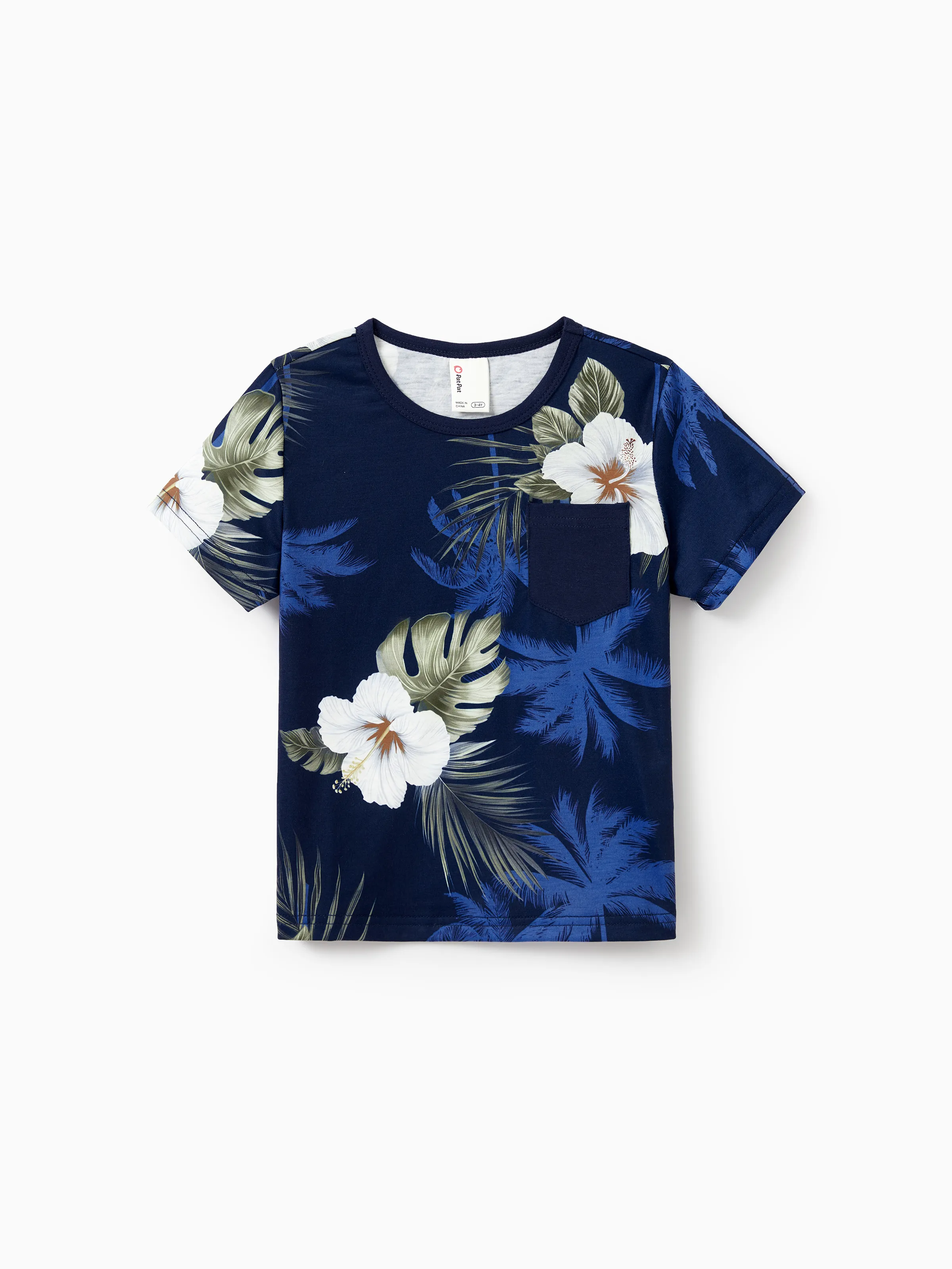Family Matching Floral Print Cotton Top Short-sleeve Shirt or Splicing Sleeveless Tank Dress Deep Blue - Image 17