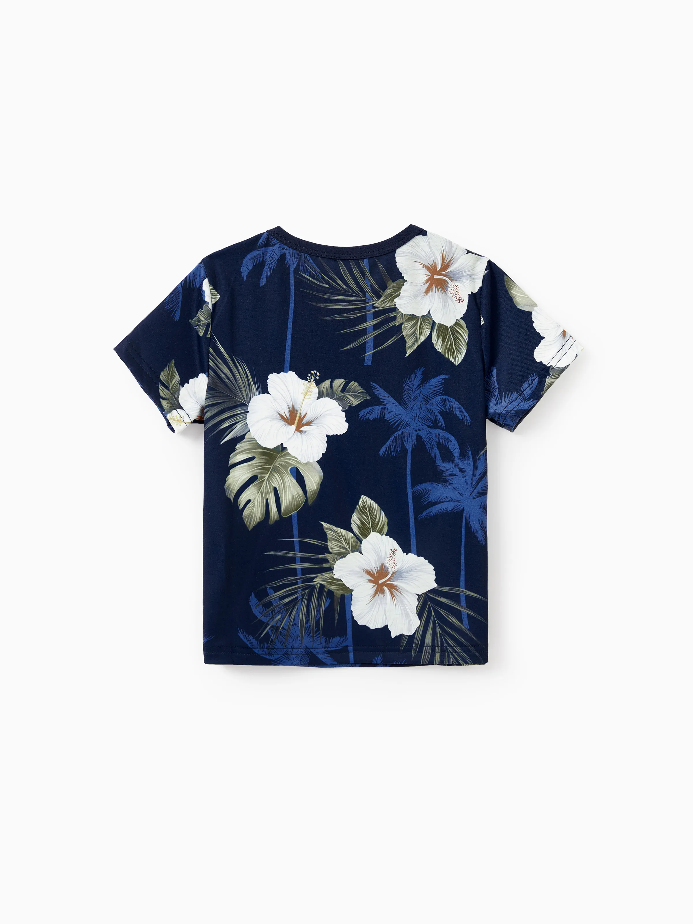 Family Matching Floral Print Cotton Top Short-sleeve Shirt or Splicing Sleeveless Tank Dress Deep Blue - Image 18