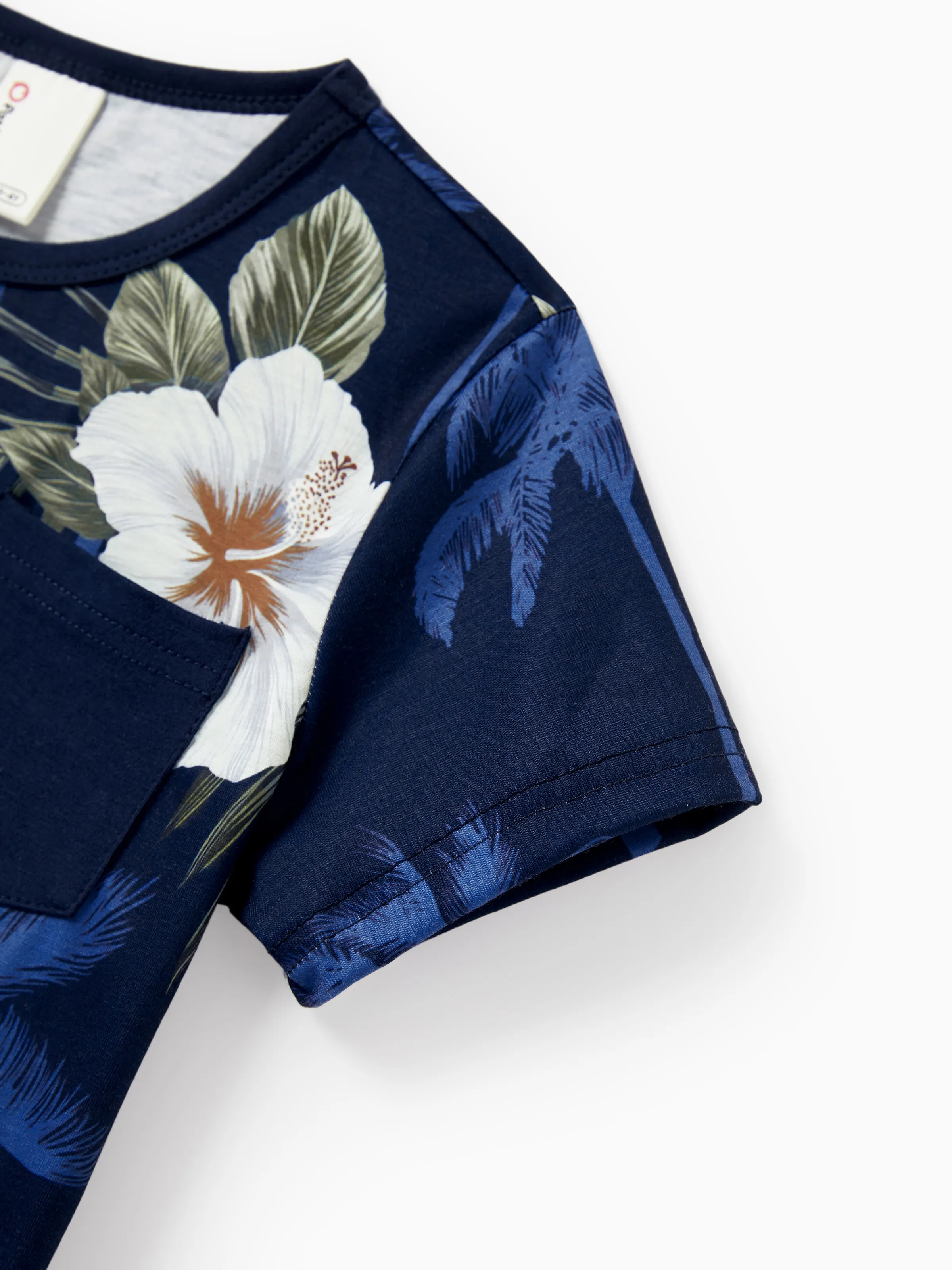 Family Matching Floral Print Cotton Top Short-sleeve Shirt or Splicing Sleeveless Tank Dress Deep Blue - Image 20
