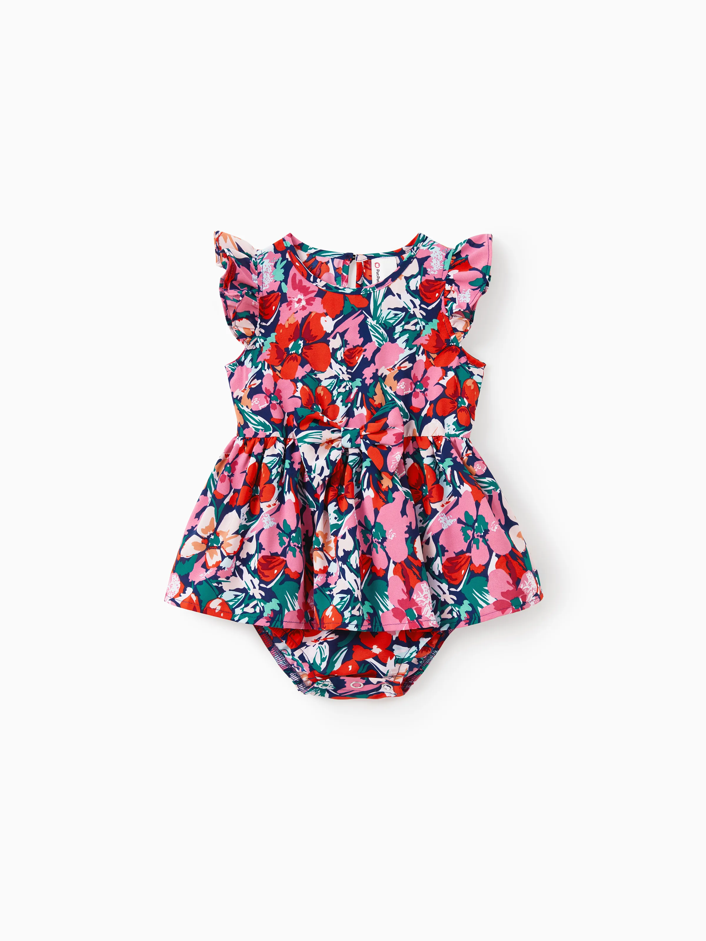 Family Matching Floral Print Short-sleeve Shirt or Off Shoulder Smocking Dresses Set Dark Blue - Image 13