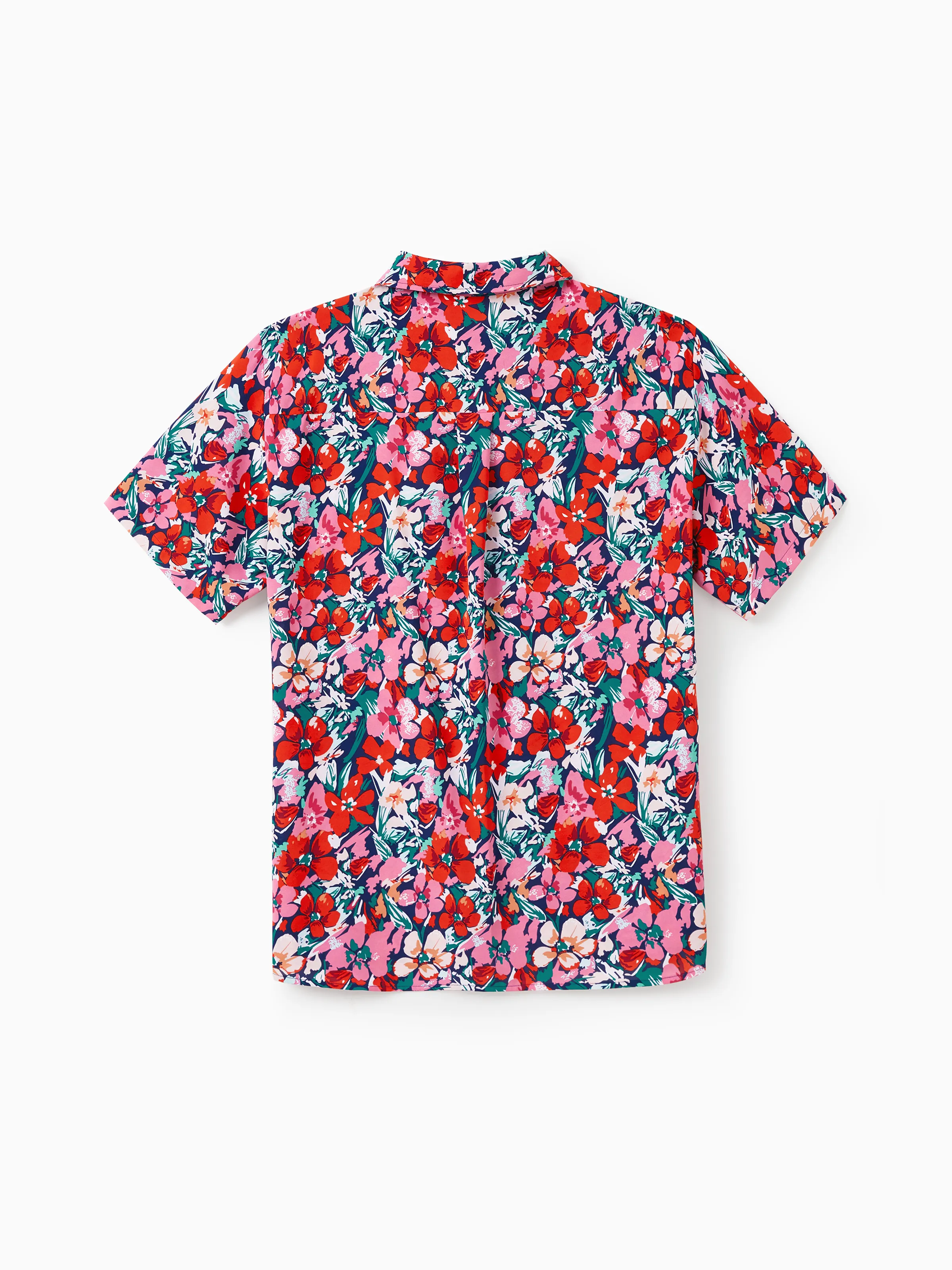 Family Matching Floral Print Short-sleeve Shirt or Off Shoulder Smocking Dresses Set Dark Blue - Image 26