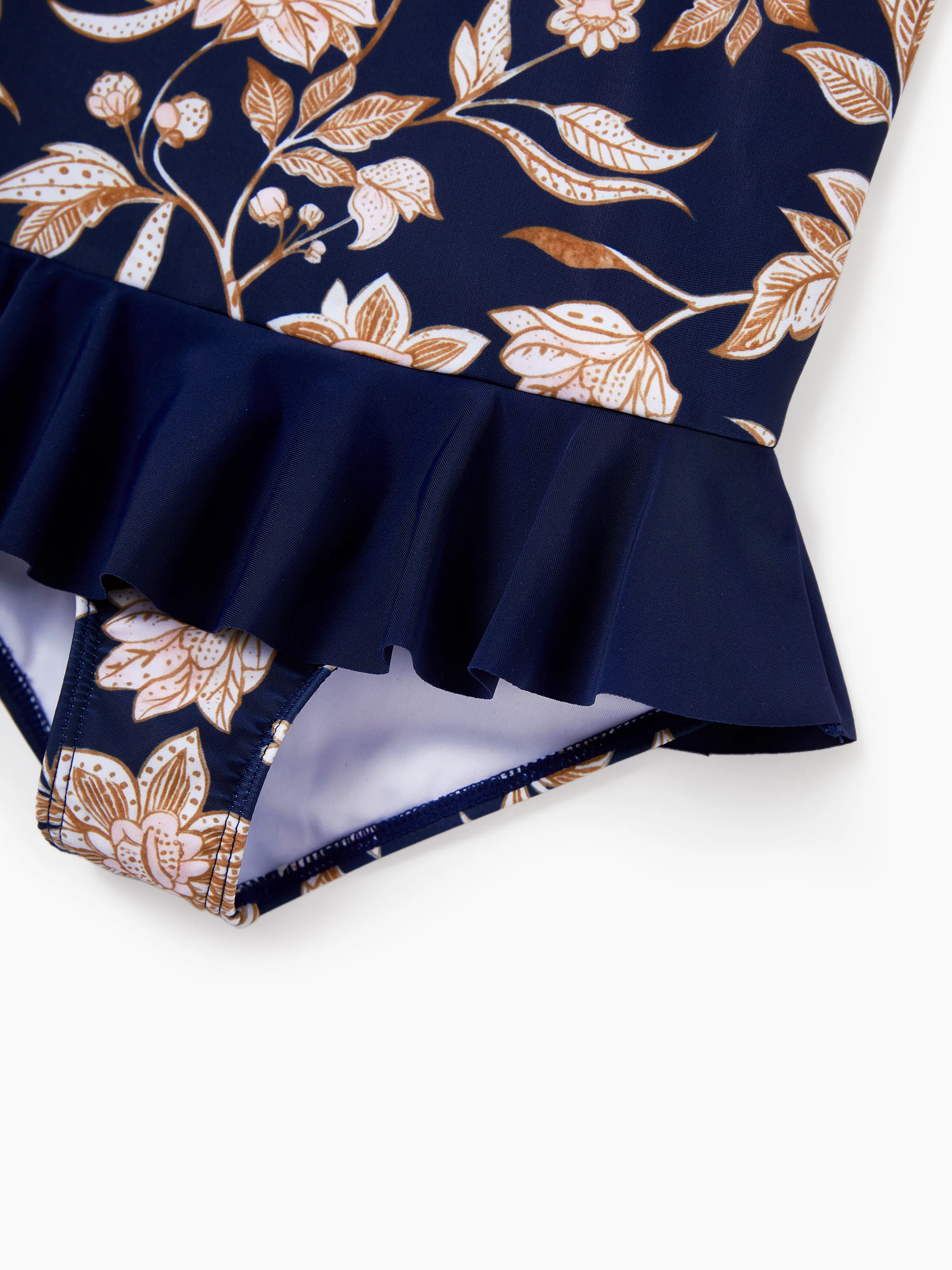 Family Matching Floral Print Swimsuits 2-in-1 One-Piece Swimsuit & Swim Trunks  Deep Blue - Image 11