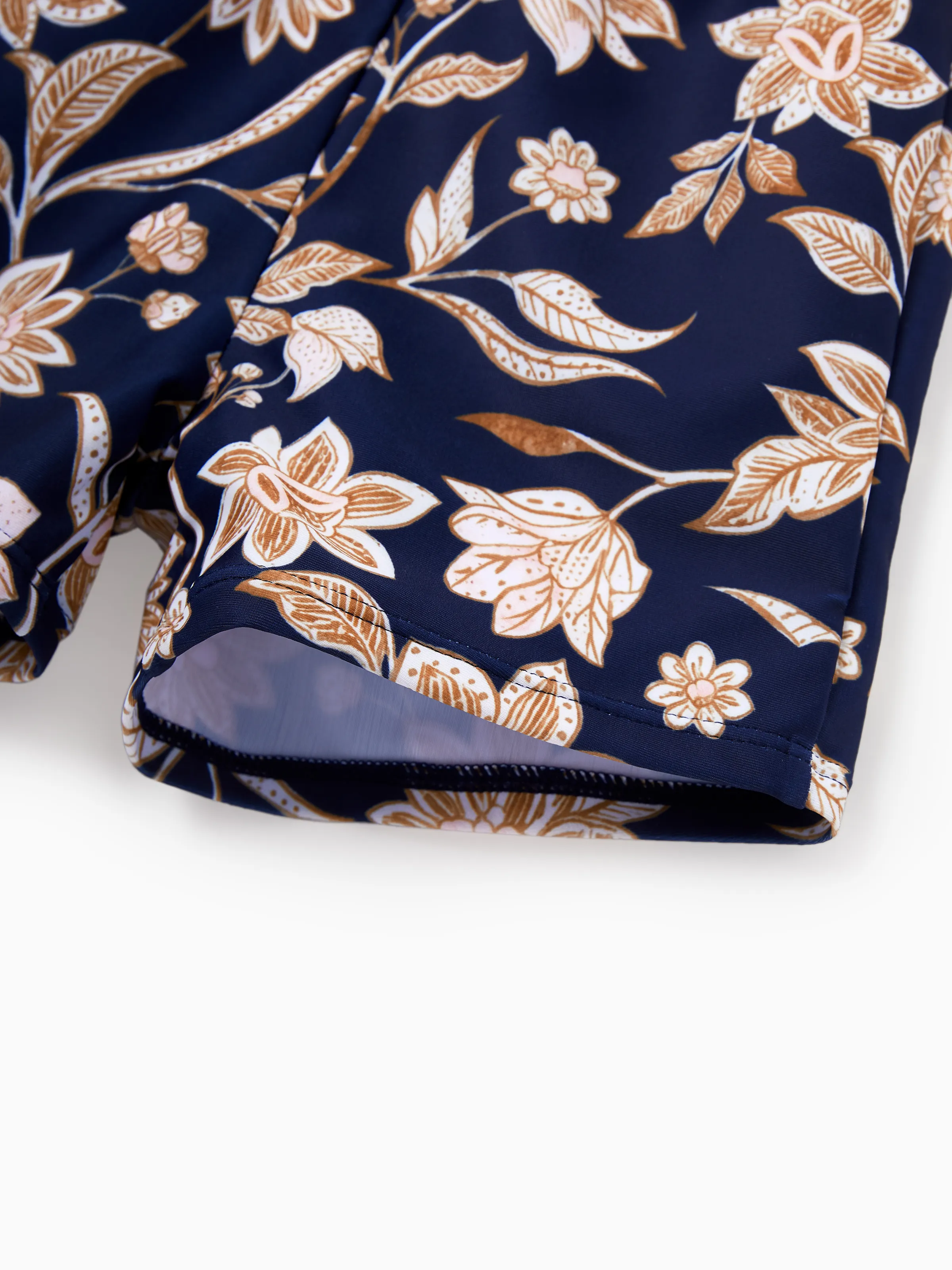 Family Matching Floral Print Swimsuits 2-in-1 One-Piece Swimsuit & Swim Trunks  Deep Blue - Image 15