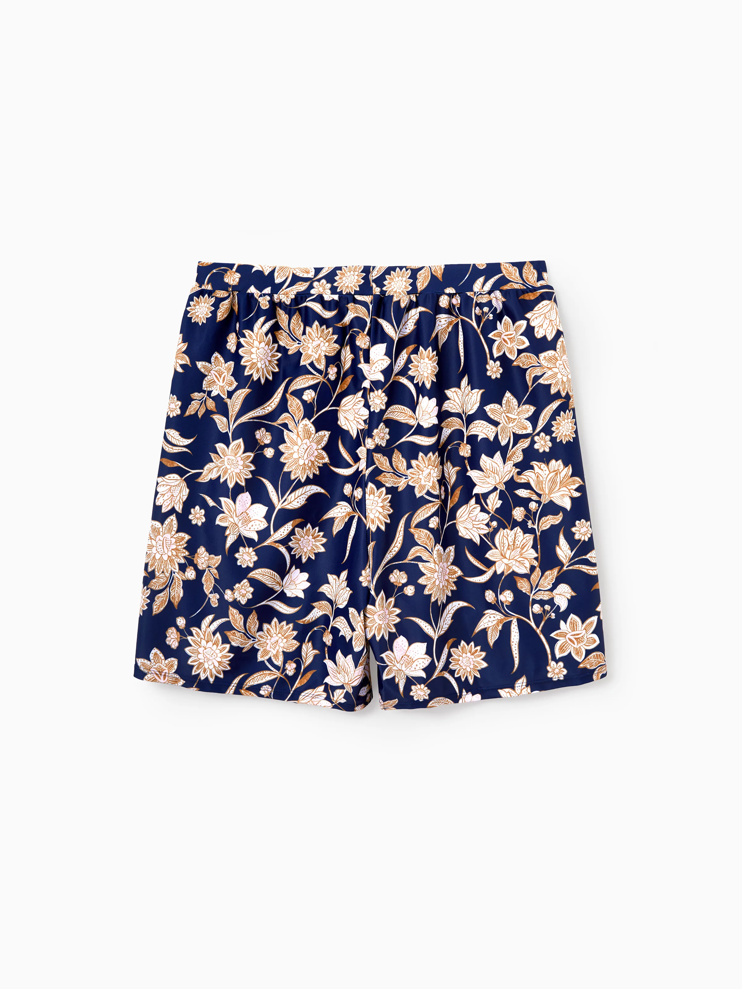 Family Matching Floral Print Swimsuits 2-in-1 One-Piece Swimsuit & Swim Trunks  Deep Blue - Image 18