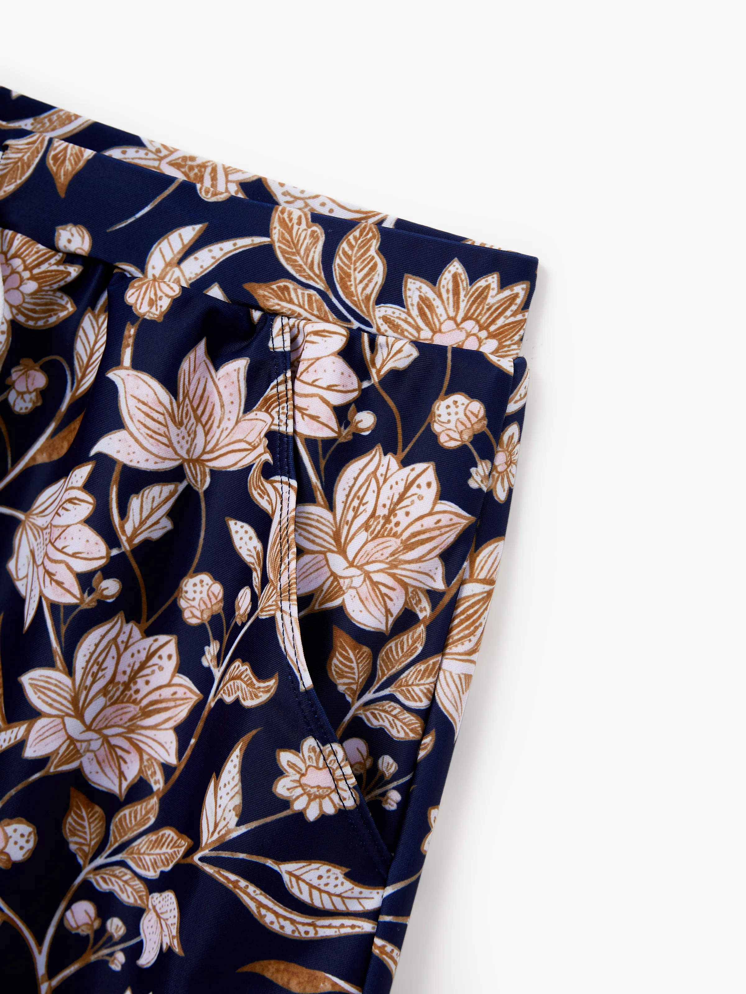 Family Matching Floral Print Swimsuits 2-in-1 One-Piece Swimsuit & Swim Trunks  Deep Blue - Image 21