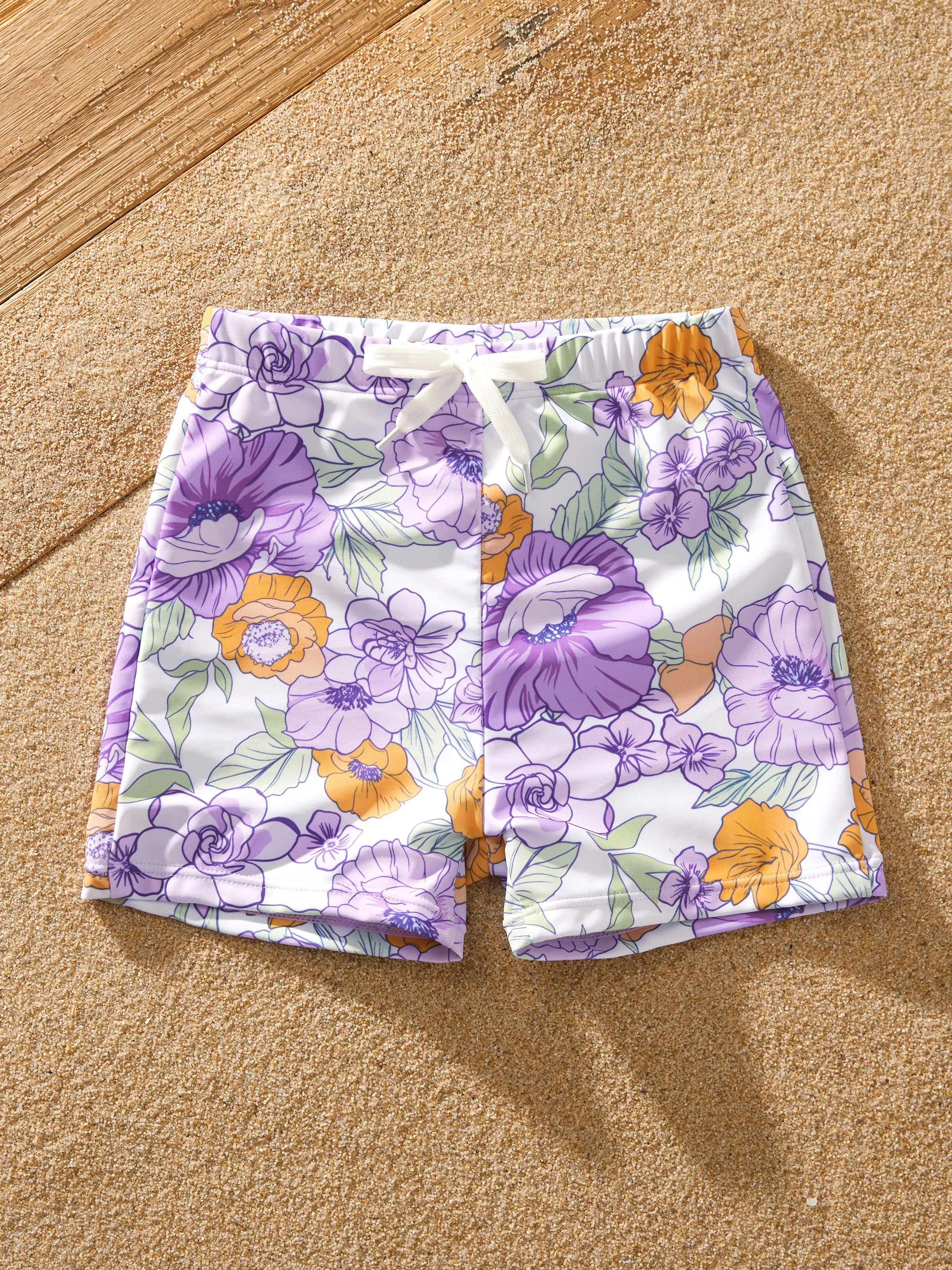 Family Matching Floral Print Swimsuits Ruffled One-Piece Bathing Suit & Swim Trunks Set Purple - Image 19