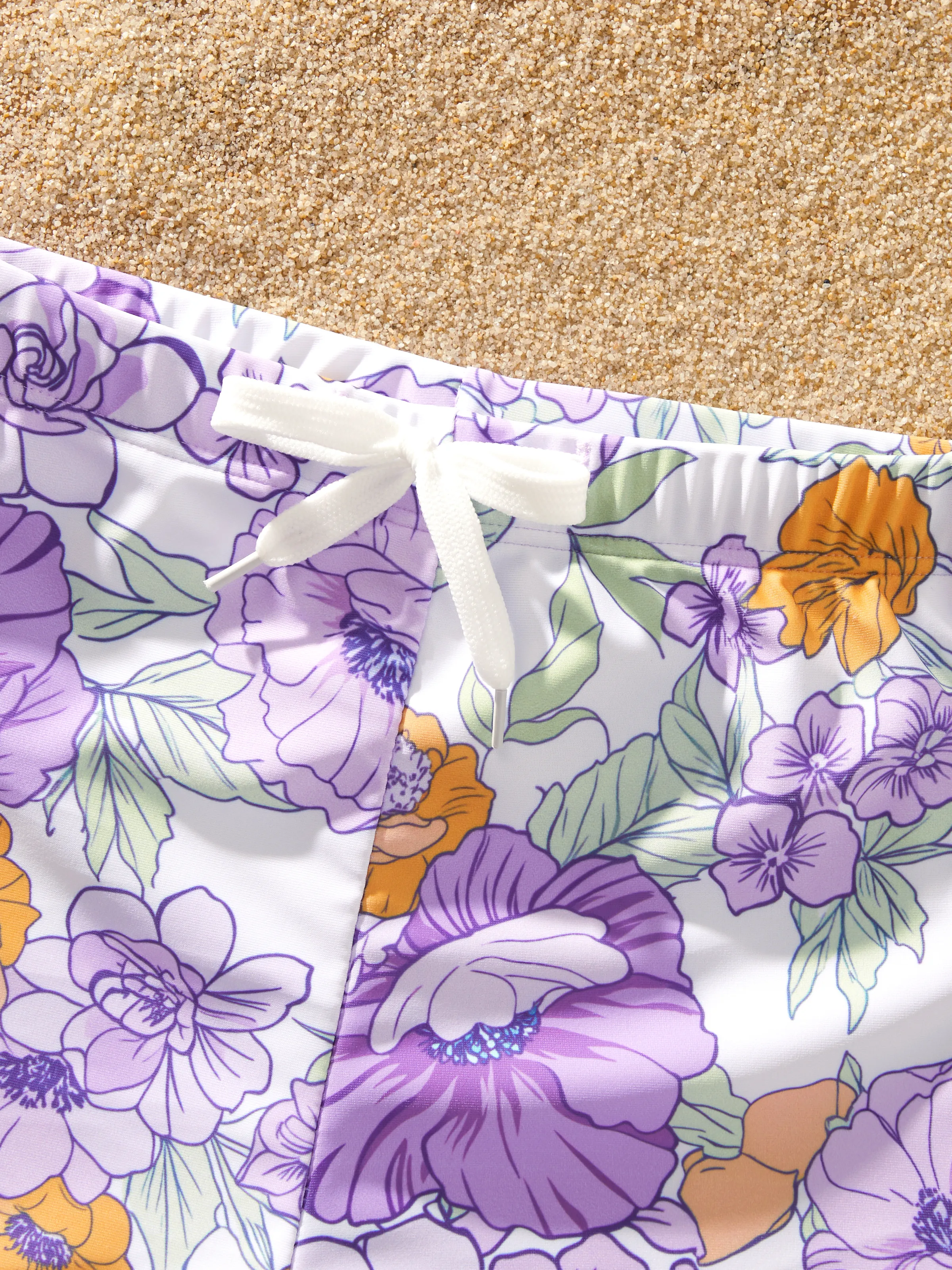 Family Matching Floral Print Swimsuits Ruffled One-Piece Bathing Suit & Swim Trunks Set Purple - Image 21