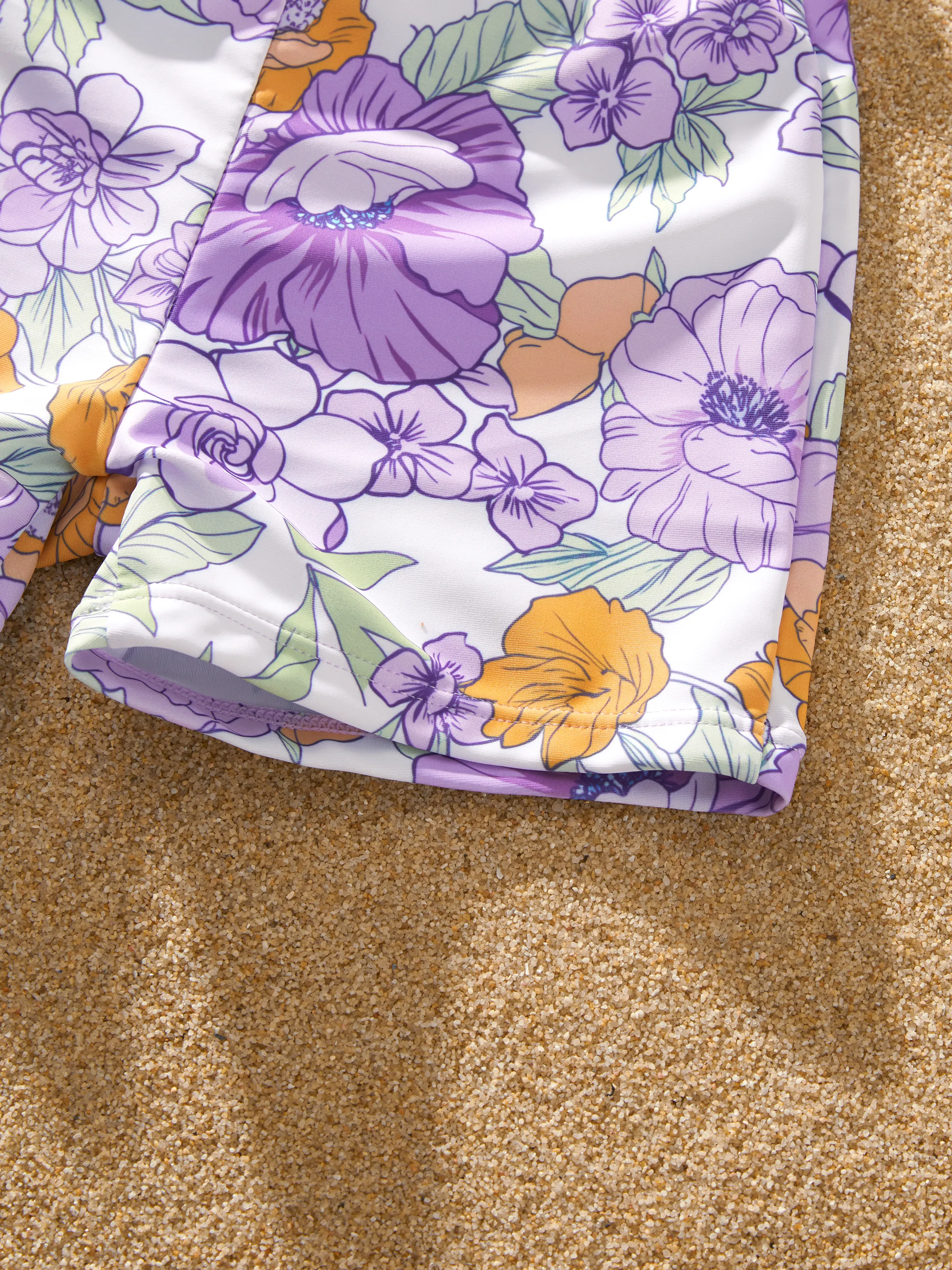 Family Matching Floral Print Swimsuits Ruffled One-Piece Bathing Suit & Swim Trunks Set Purple - Image 22