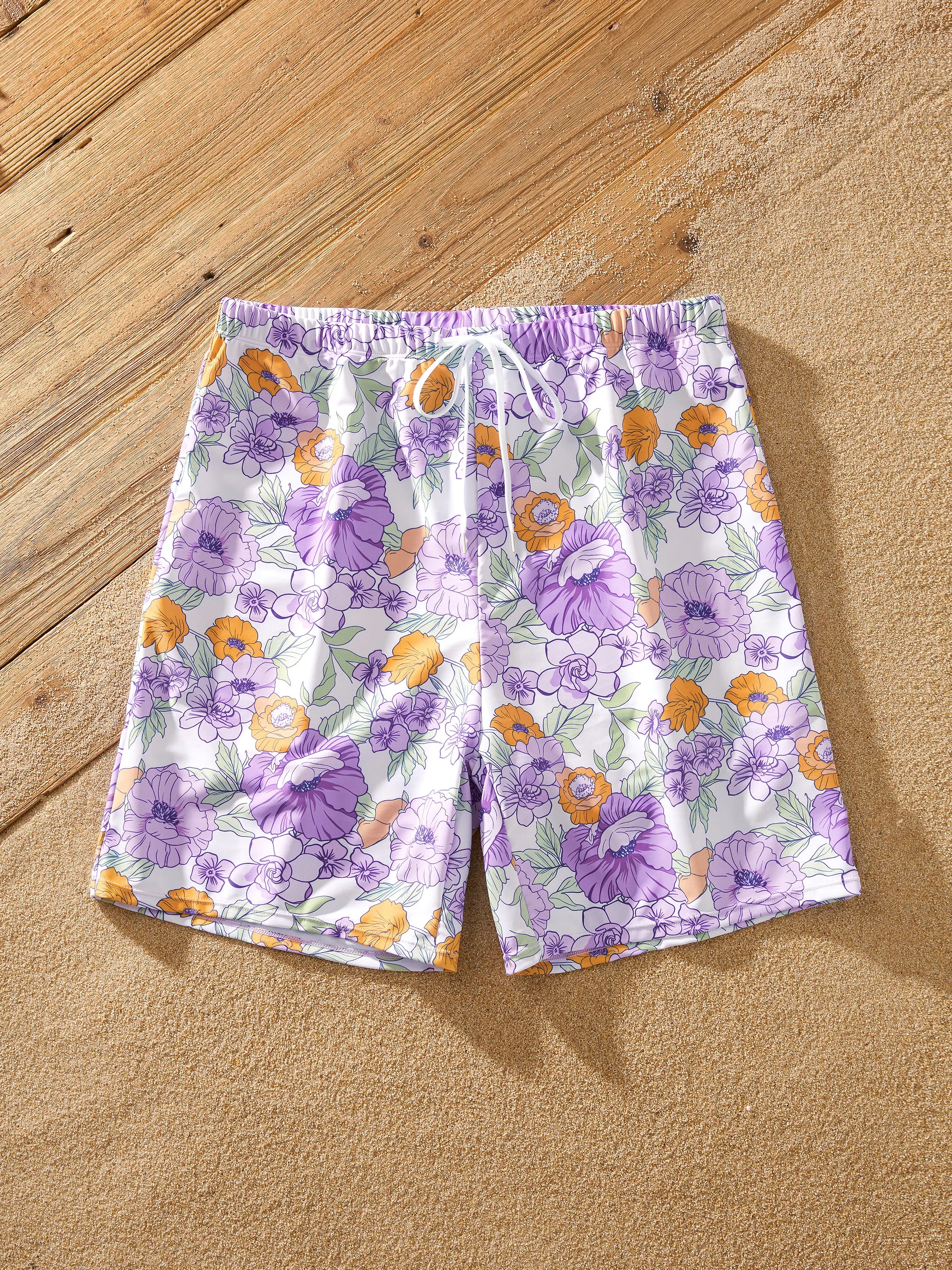 Family Matching Floral Print Swimsuits Ruffled One-Piece Bathing Suit & Swim Trunks Set Purple - Image 24