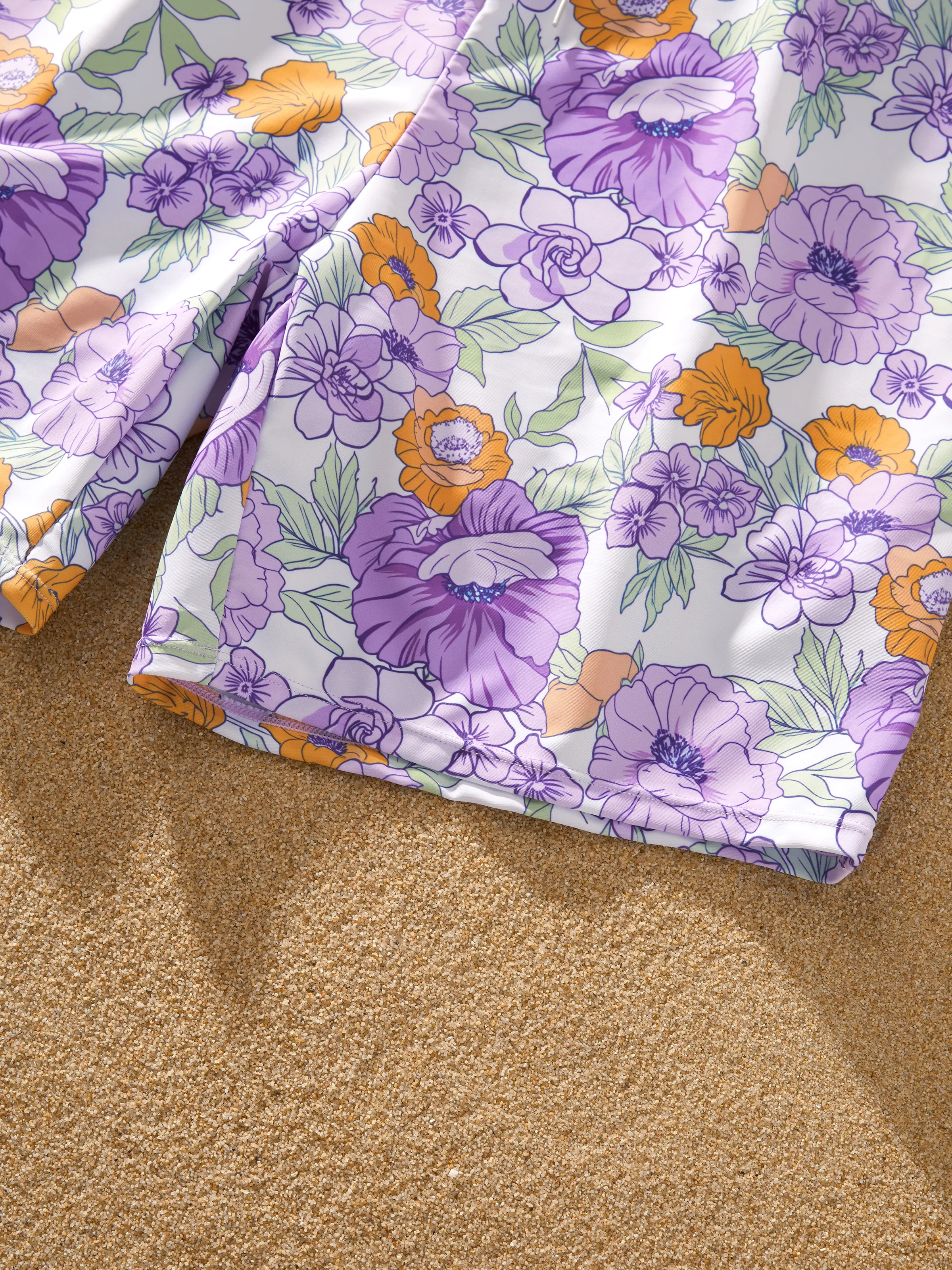 Family Matching Floral Print Swimsuits Ruffled One-Piece Bathing Suit & Swim Trunks Set Purple - Image 29