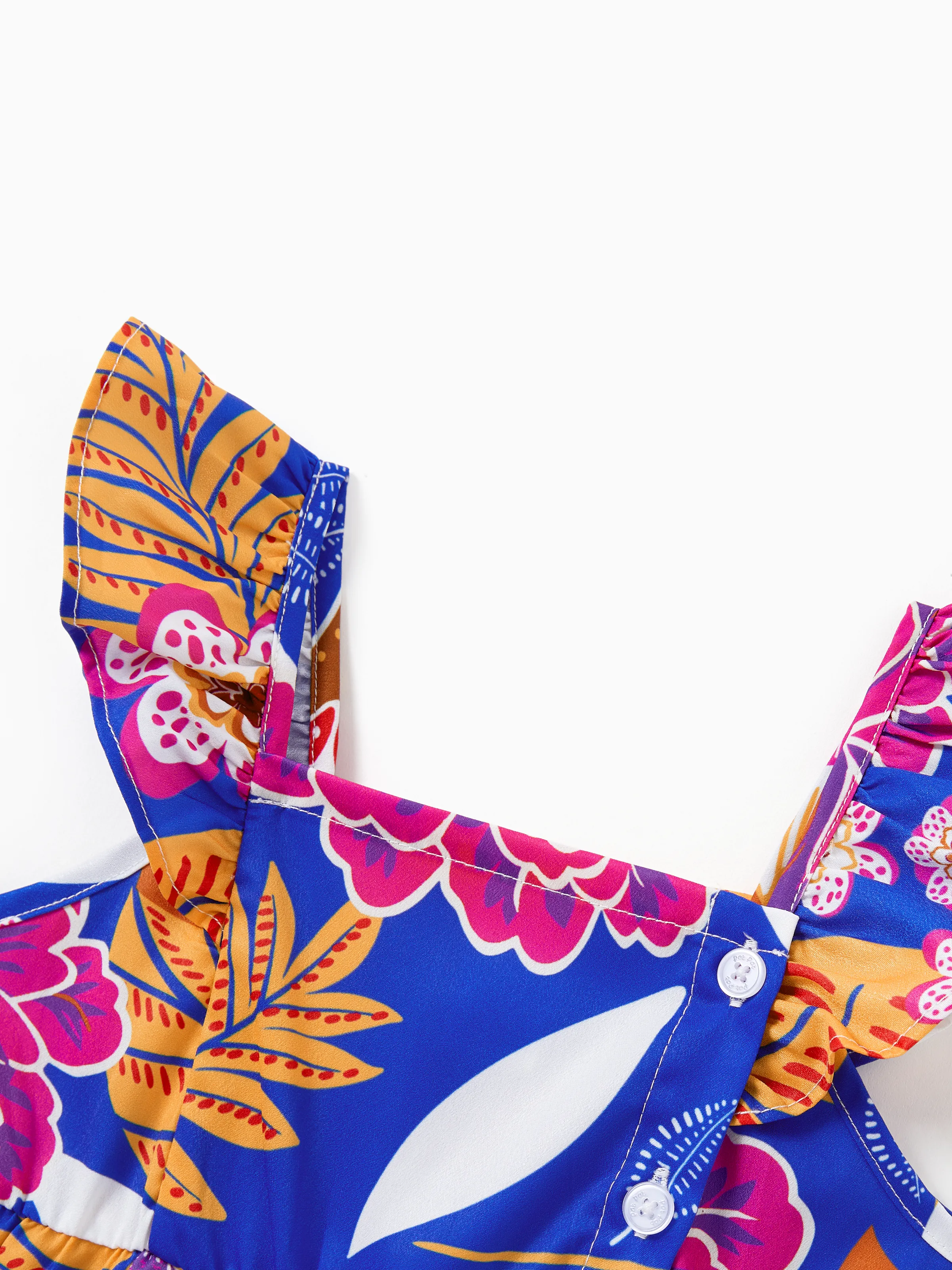 Family Matching Hawaiian Outfits Tropical Floral Print Vacation Clothes Strap Belted Dress or Short-sleeve Shirts Summer Beachwear Set Navy - Image 14