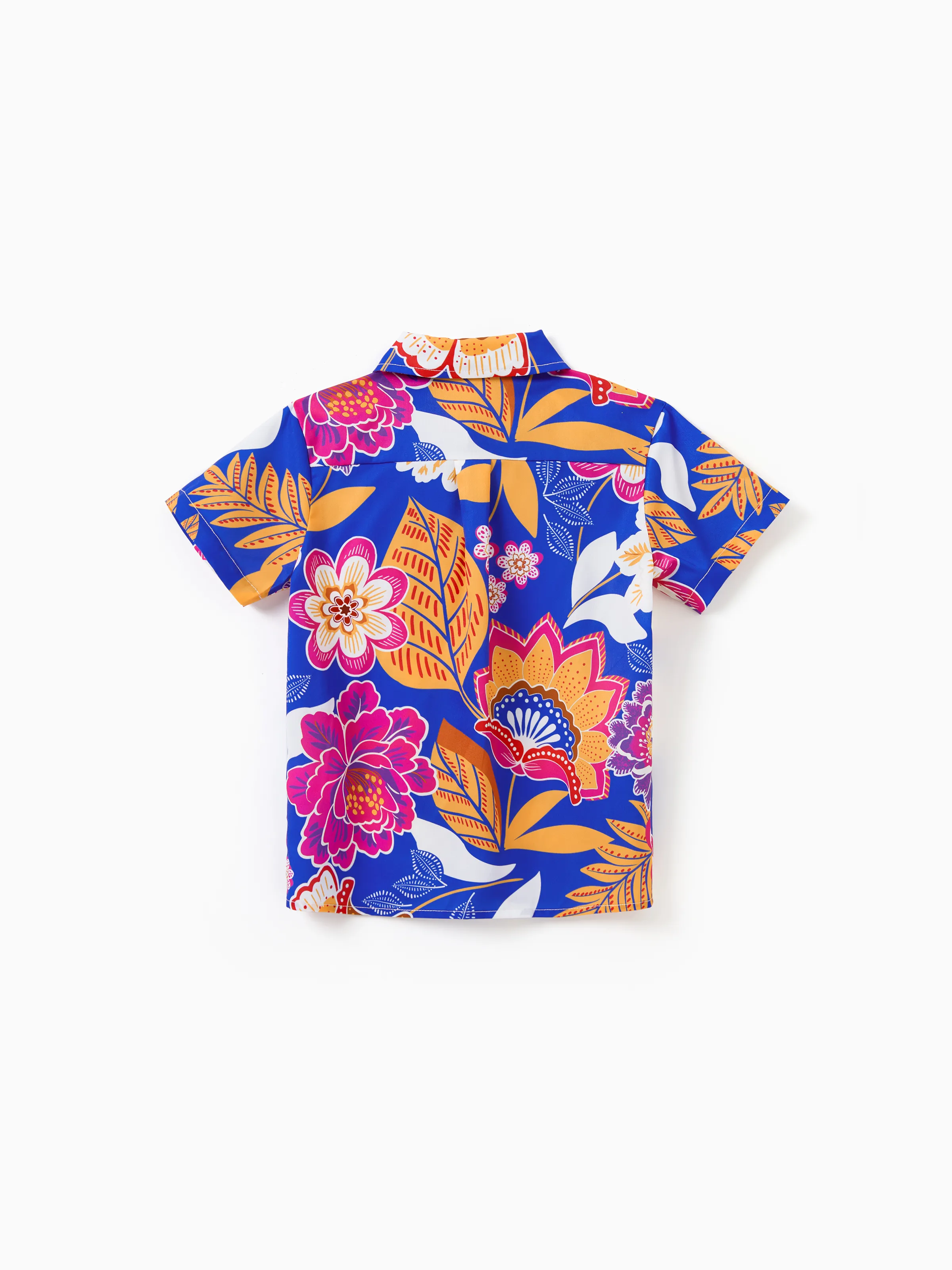 Family Matching Hawaiian Outfits Tropical Floral Print Vacation Clothes Strap Belted Dress or Short-sleeve Shirts Summer Beachwear Set Navy - Image 18