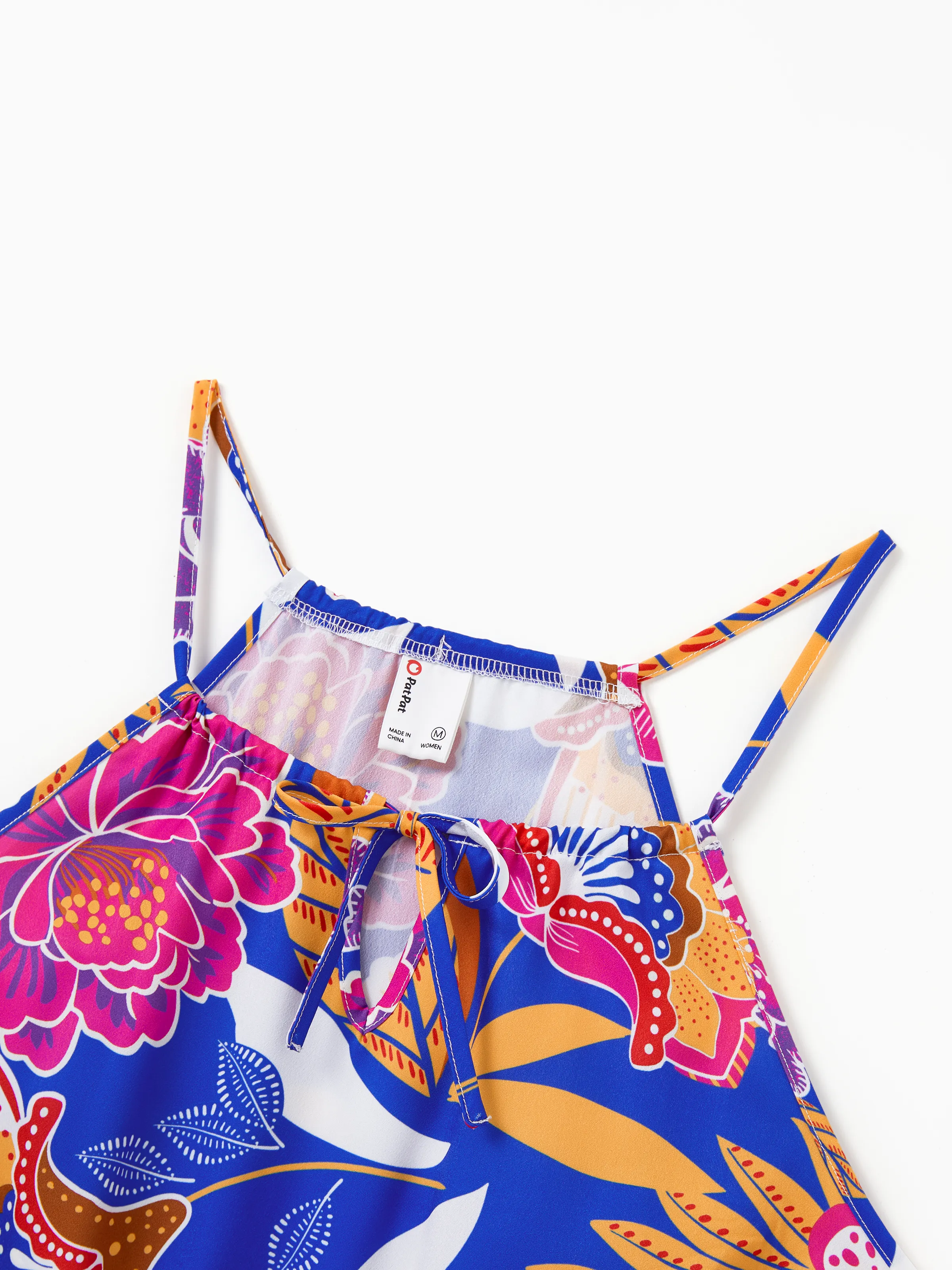 Family Matching Hawaiian Outfits Tropical Floral Print Vacation Clothes Strap Belted Dress or Short-sleeve Shirts Summer Beachwear Set Navy - Image 4