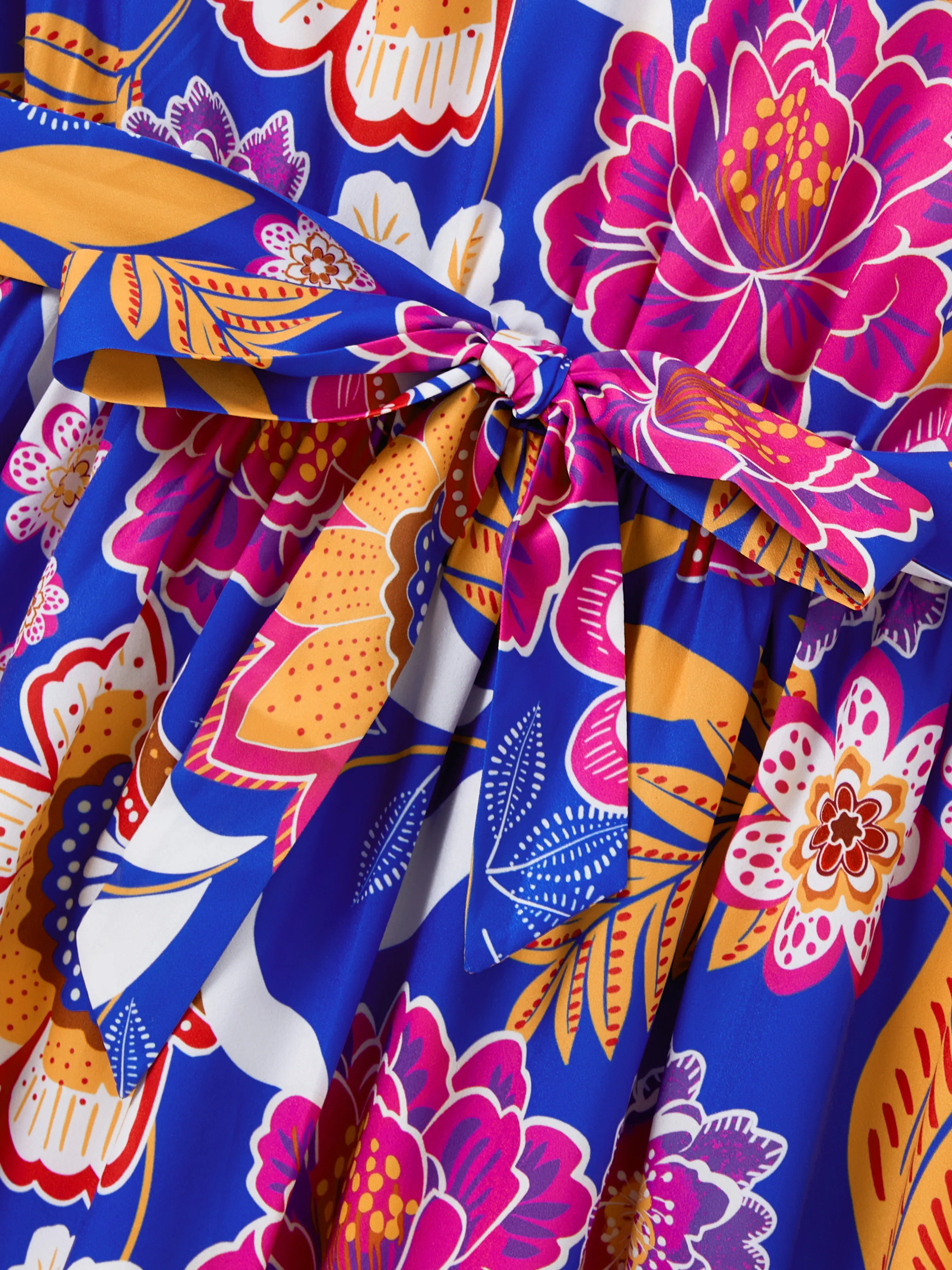 Family Matching Hawaiian Outfits Tropical Floral Print Vacation Clothes Strap Belted Dress or Short-sleeve Shirts Summer Beachwear Set Navy - Image 5