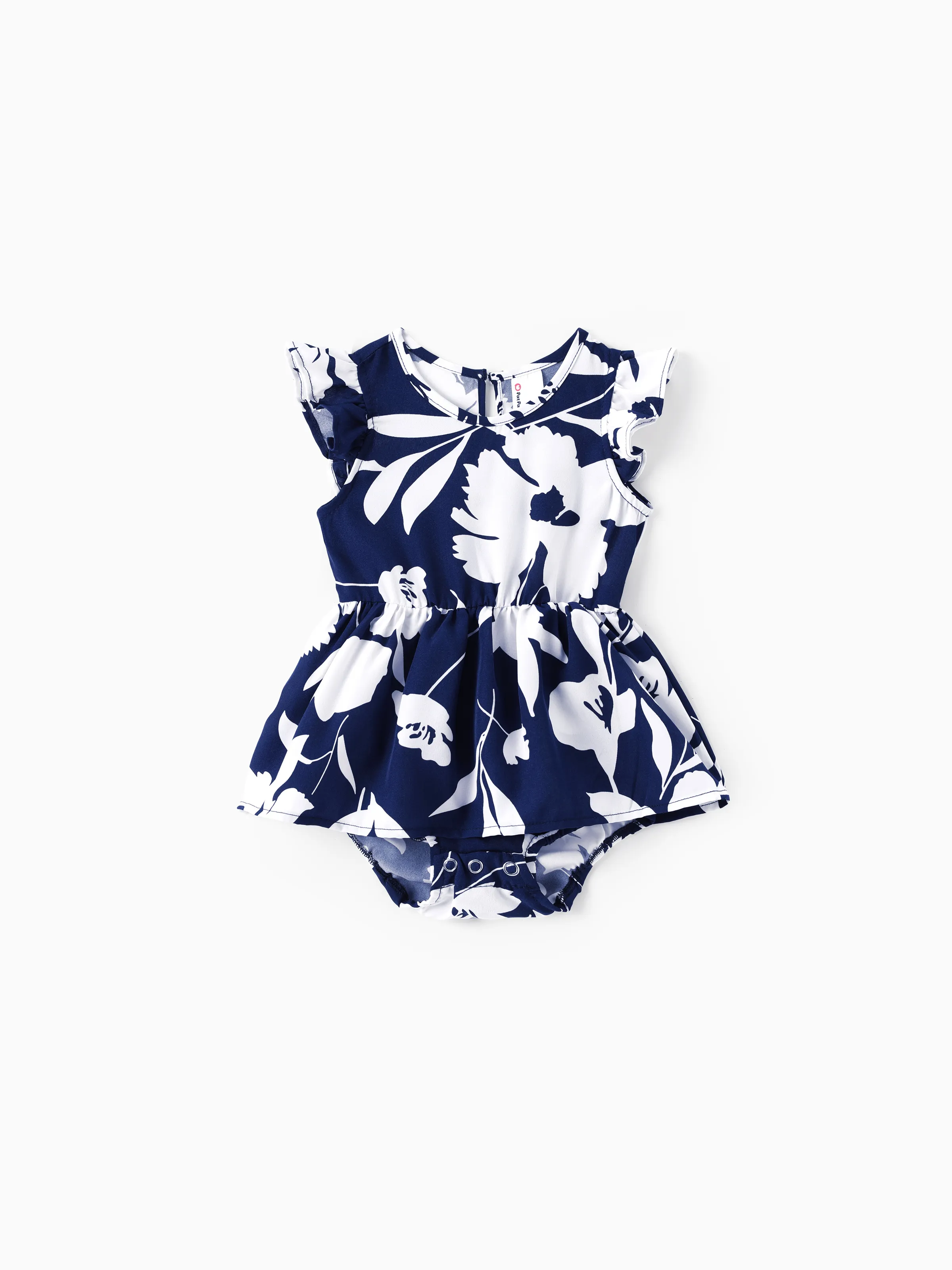 Family Matching Leaf Print Blue Short-sleeve Shirt or Sling Shirred Dress Set Blue - Image 12
