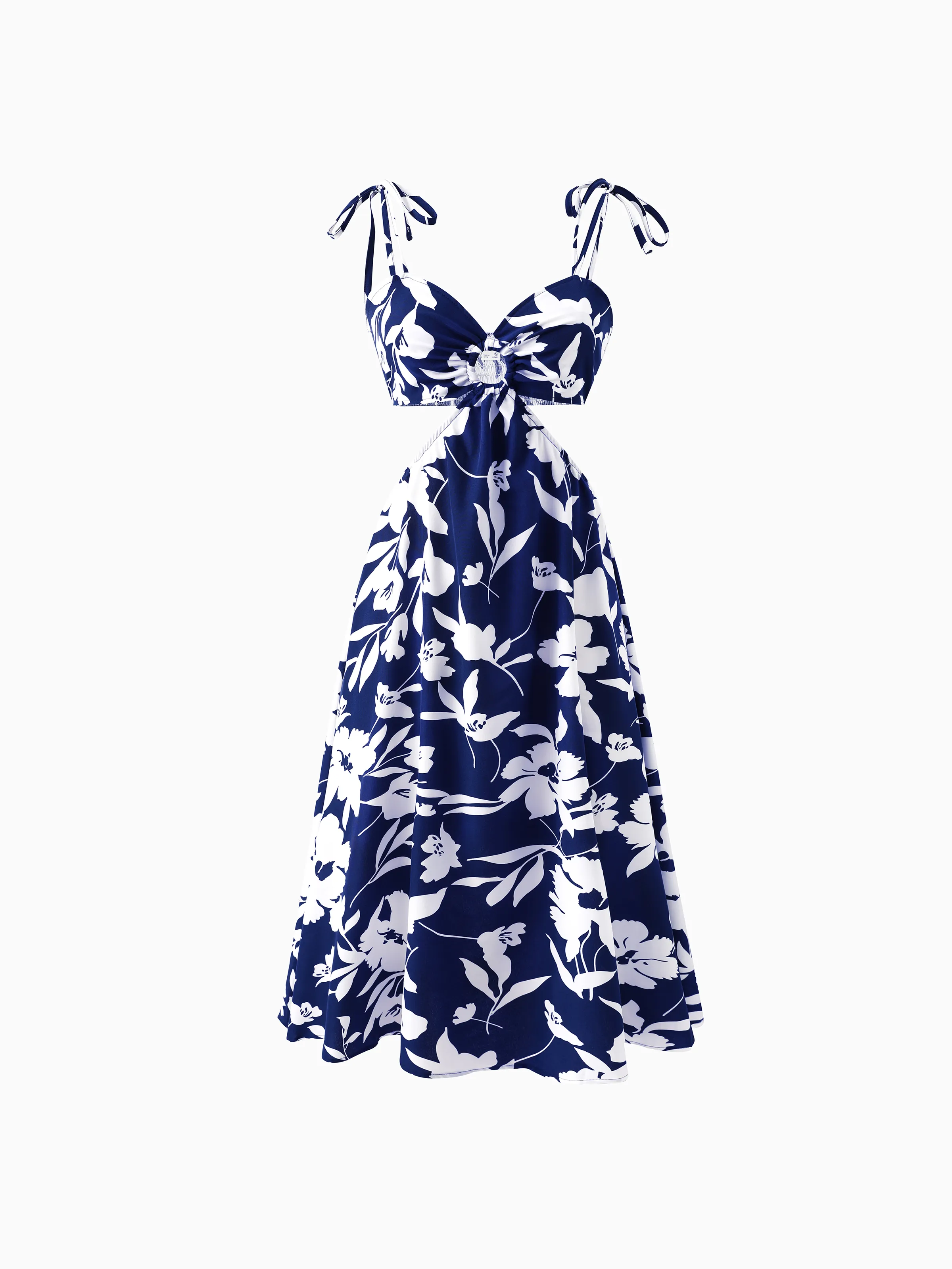 Family Matching Leaf Print Blue Short-sleeve Shirt or Sling Shirred Dress Set Blue - Image 2