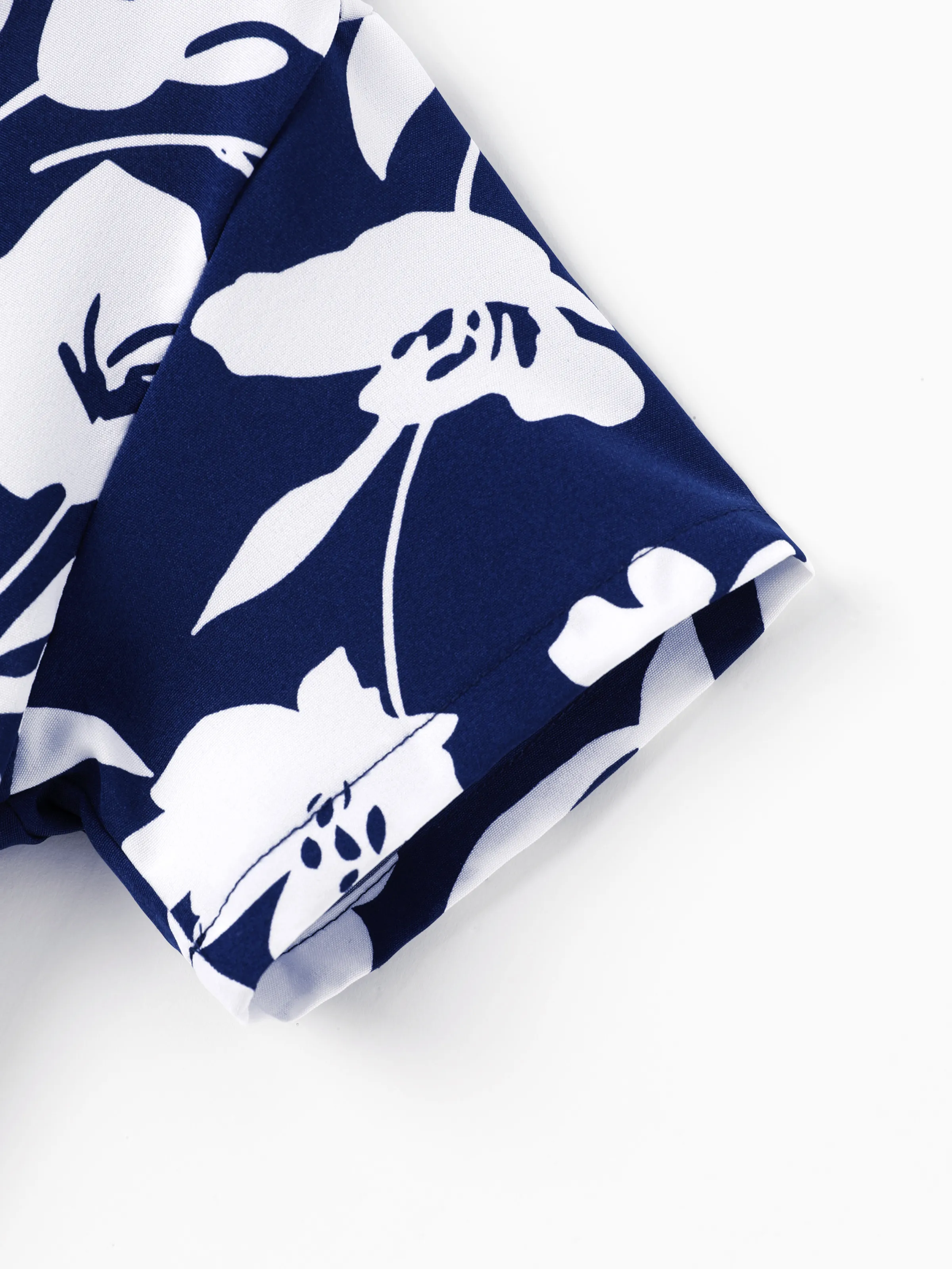 Family Matching Leaf Print Blue Short-sleeve Shirt or Sling Shirred Dress Set Blue - Image 20
