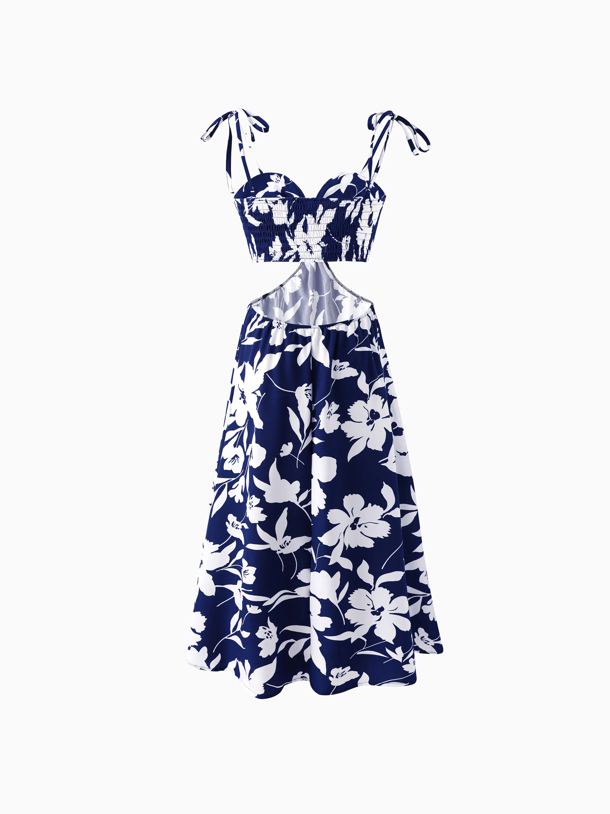 Family Matching Leaf Print Blue Short-sleeve Shirt or Sling Shirred Dress Set Blue - Image 3
