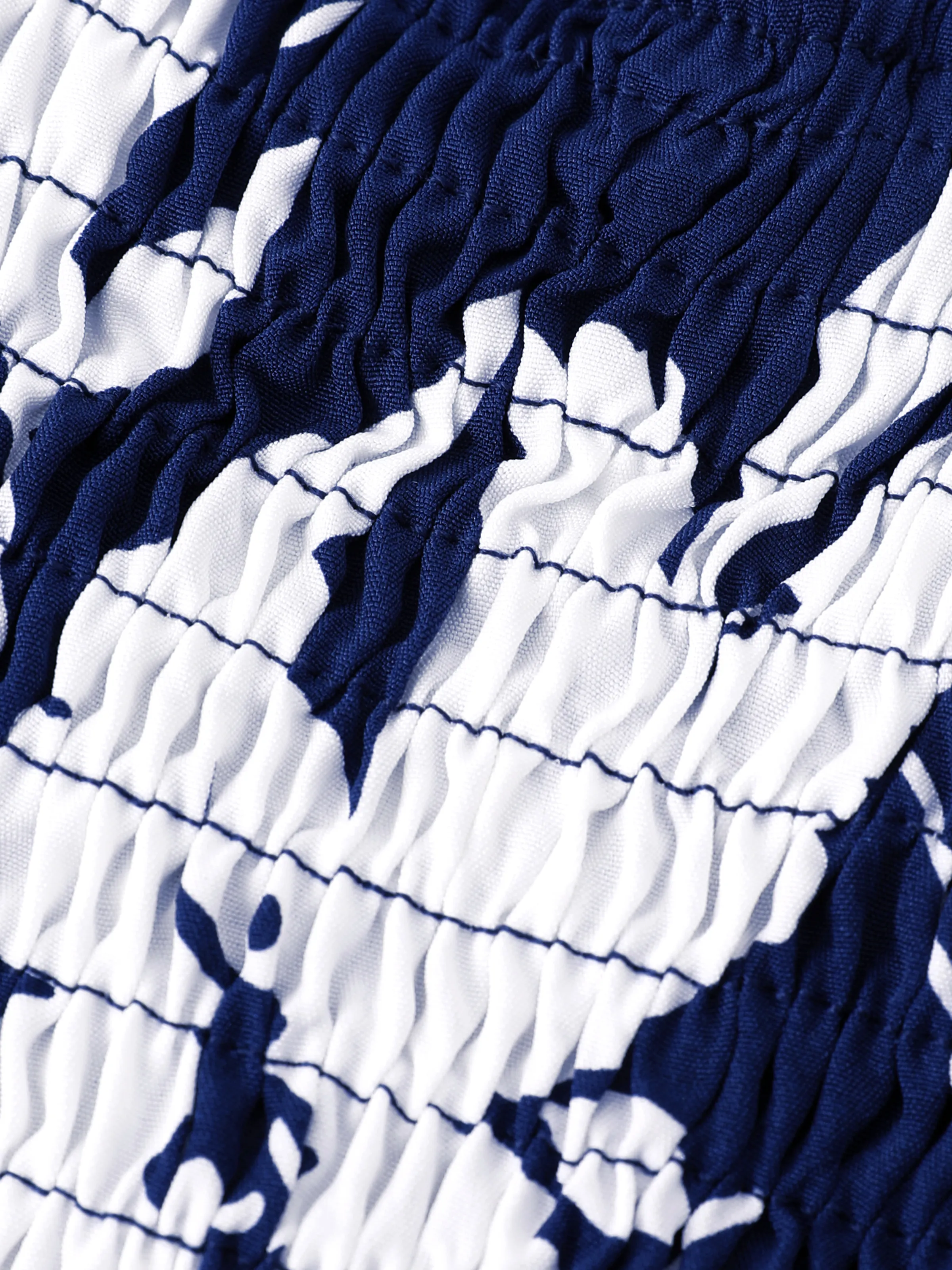 Family Matching Leaf Print Blue Short-sleeve Shirt or Sling Shirred Dress Set Blue - Image 4