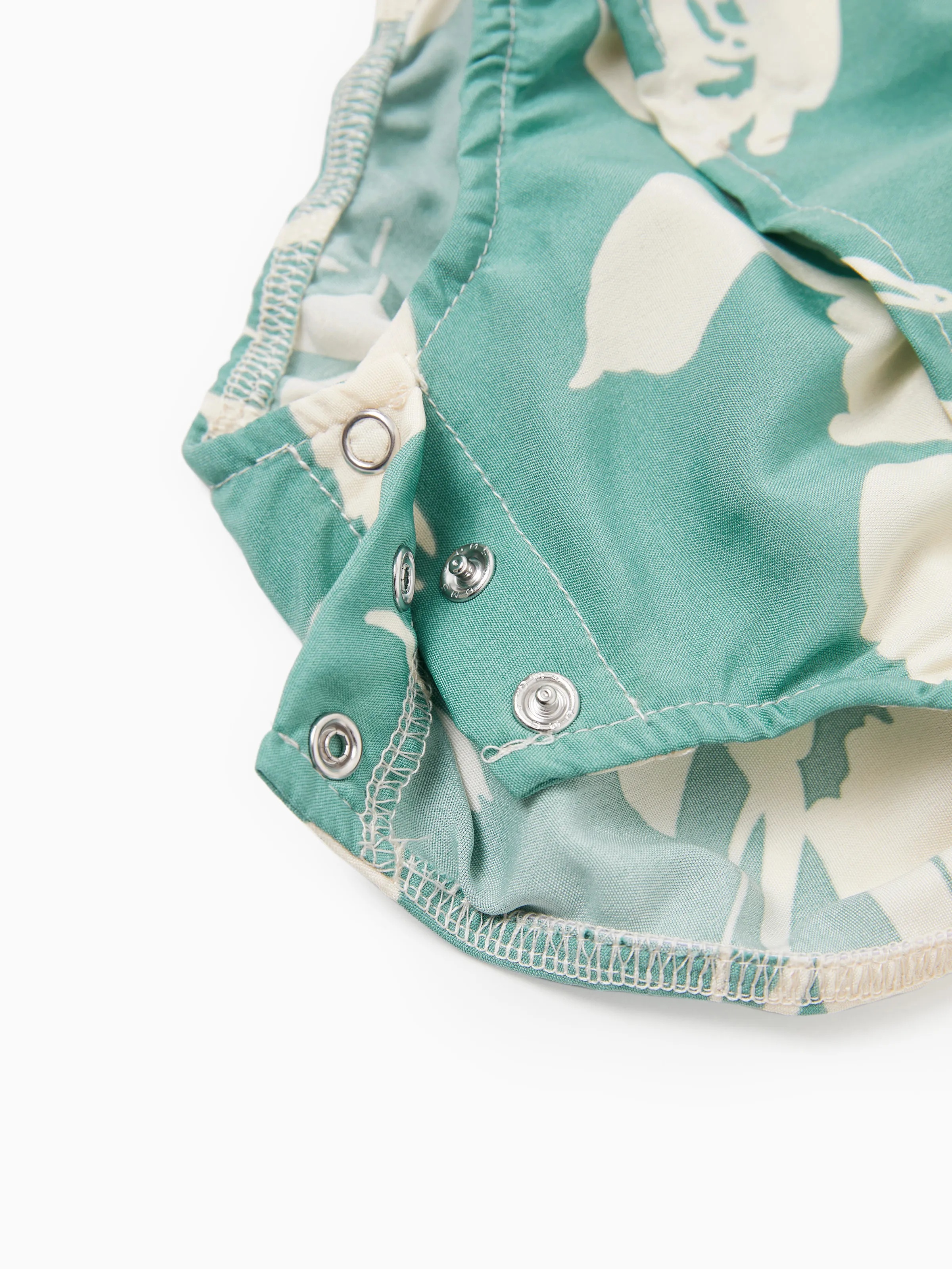 Family Matching Leaf Print Green Short-sleeve Shirt or Sling Shirred Dress Set Green - Image 14