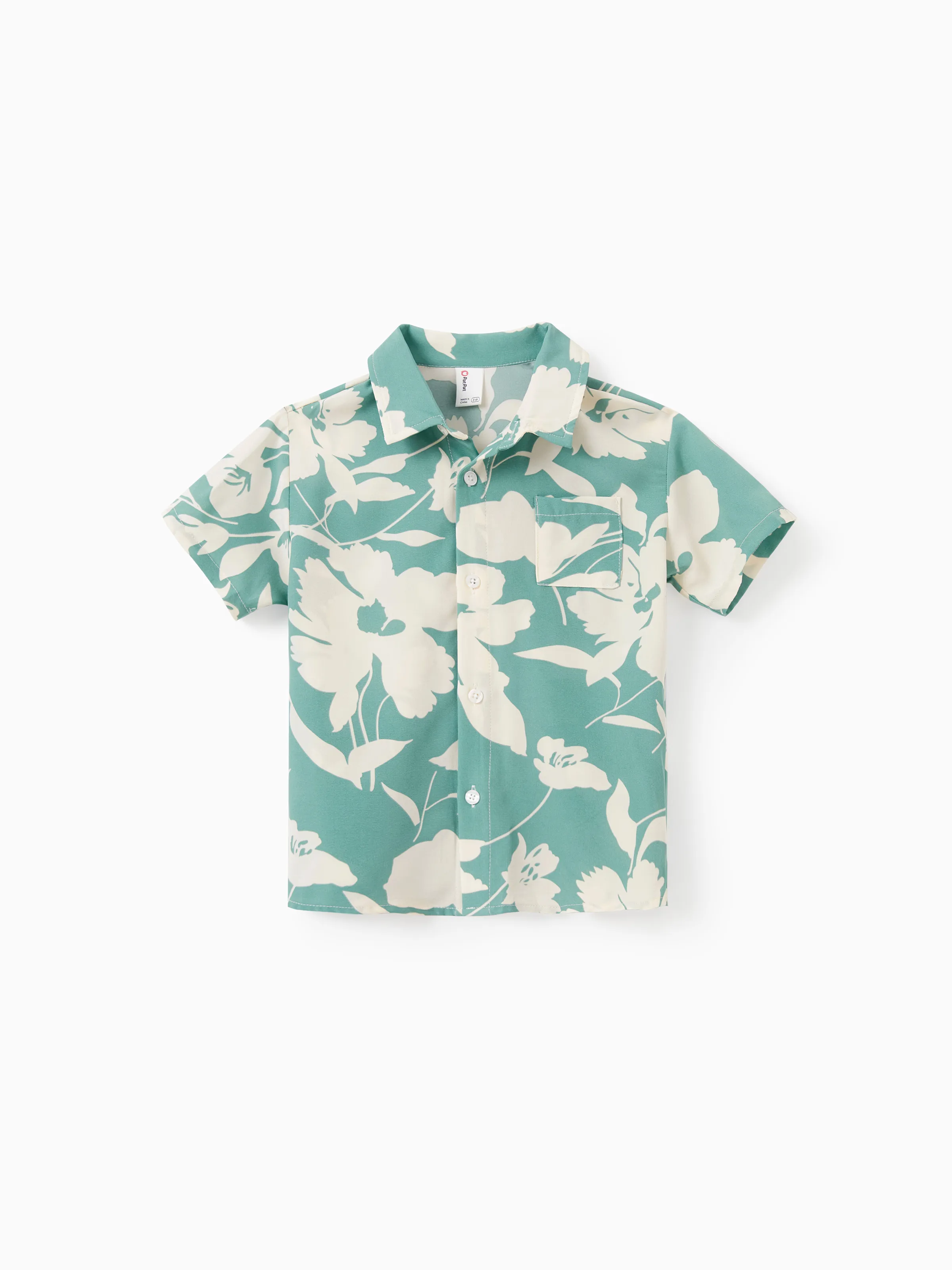 Family Matching Leaf Print Green Short-sleeve Shirt or Sling Shirred Dress Set Green - Image 17