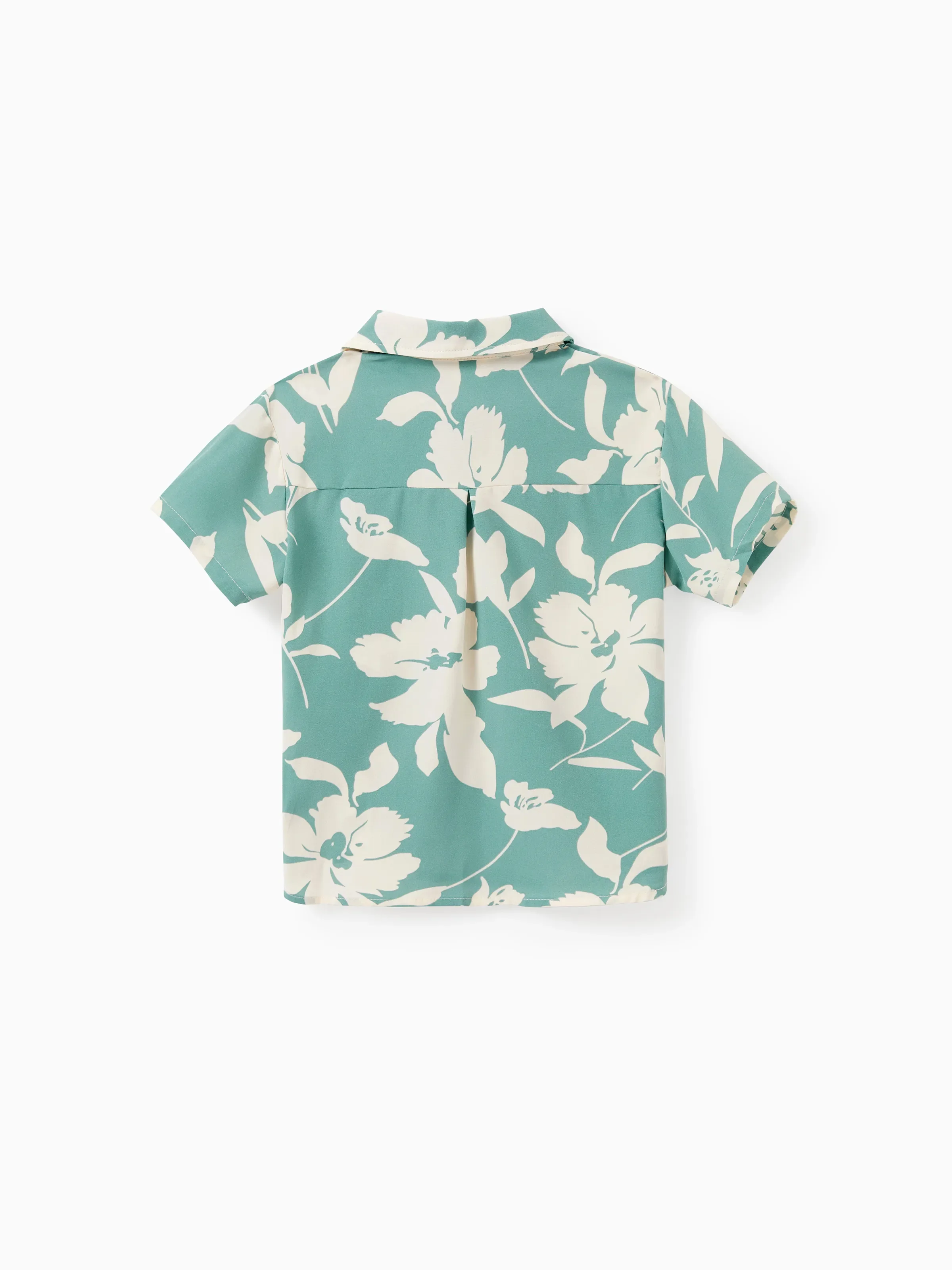 Family Matching Leaf Print Green Short-sleeve Shirt or Sling Shirred Dress Set Green - Image 18