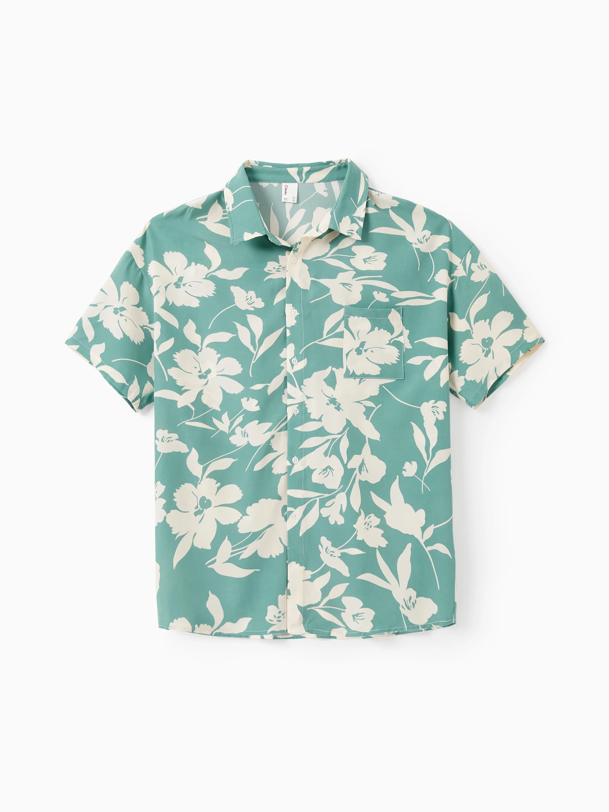 Family Matching Leaf Print Green Short-sleeve Shirt or Sling Shirred Dress Set Green - Image 22