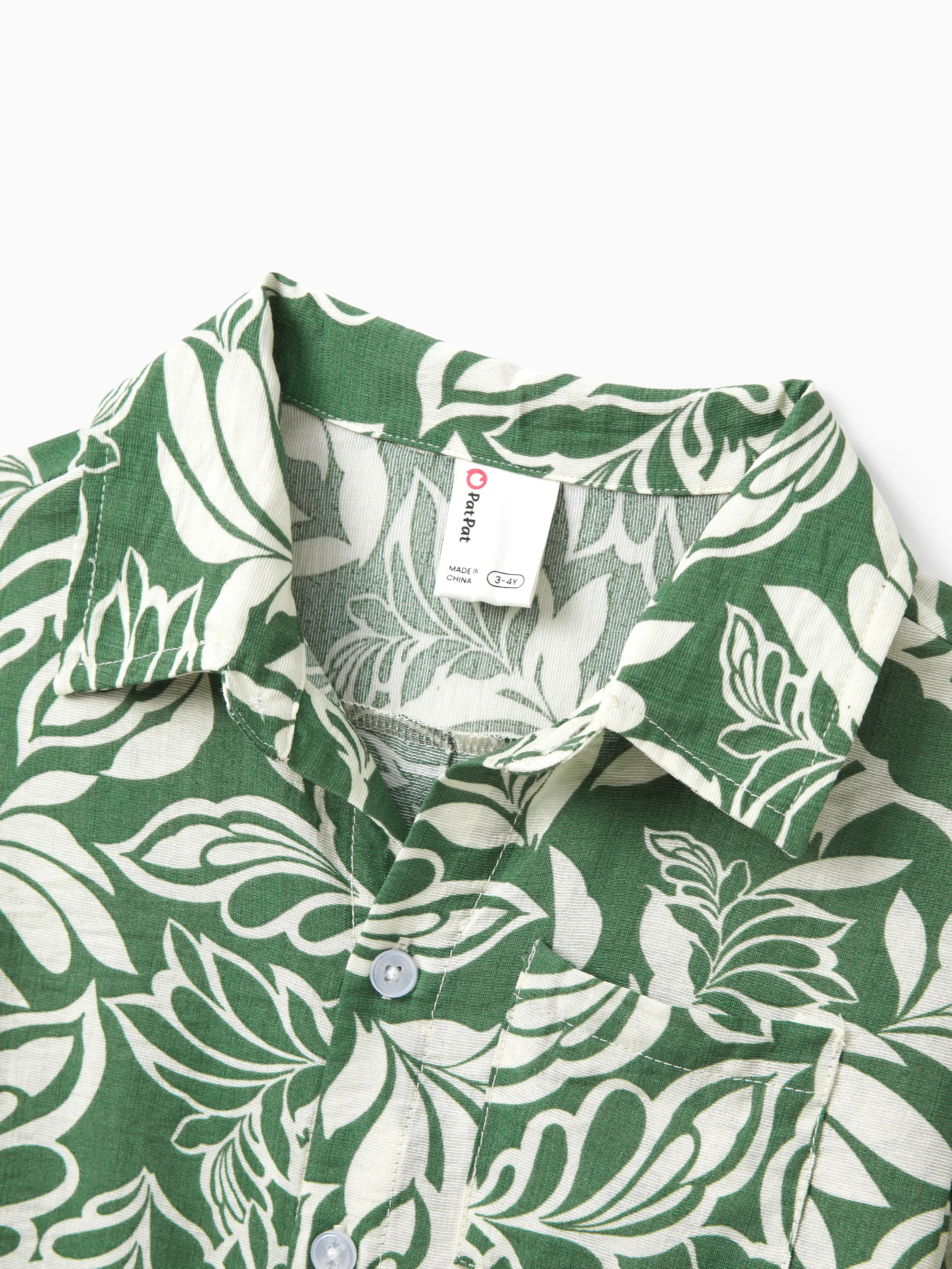 Family Matching Leaf Print Short-sleeve Shirt or Halter Dress Green Set Green - Image 22