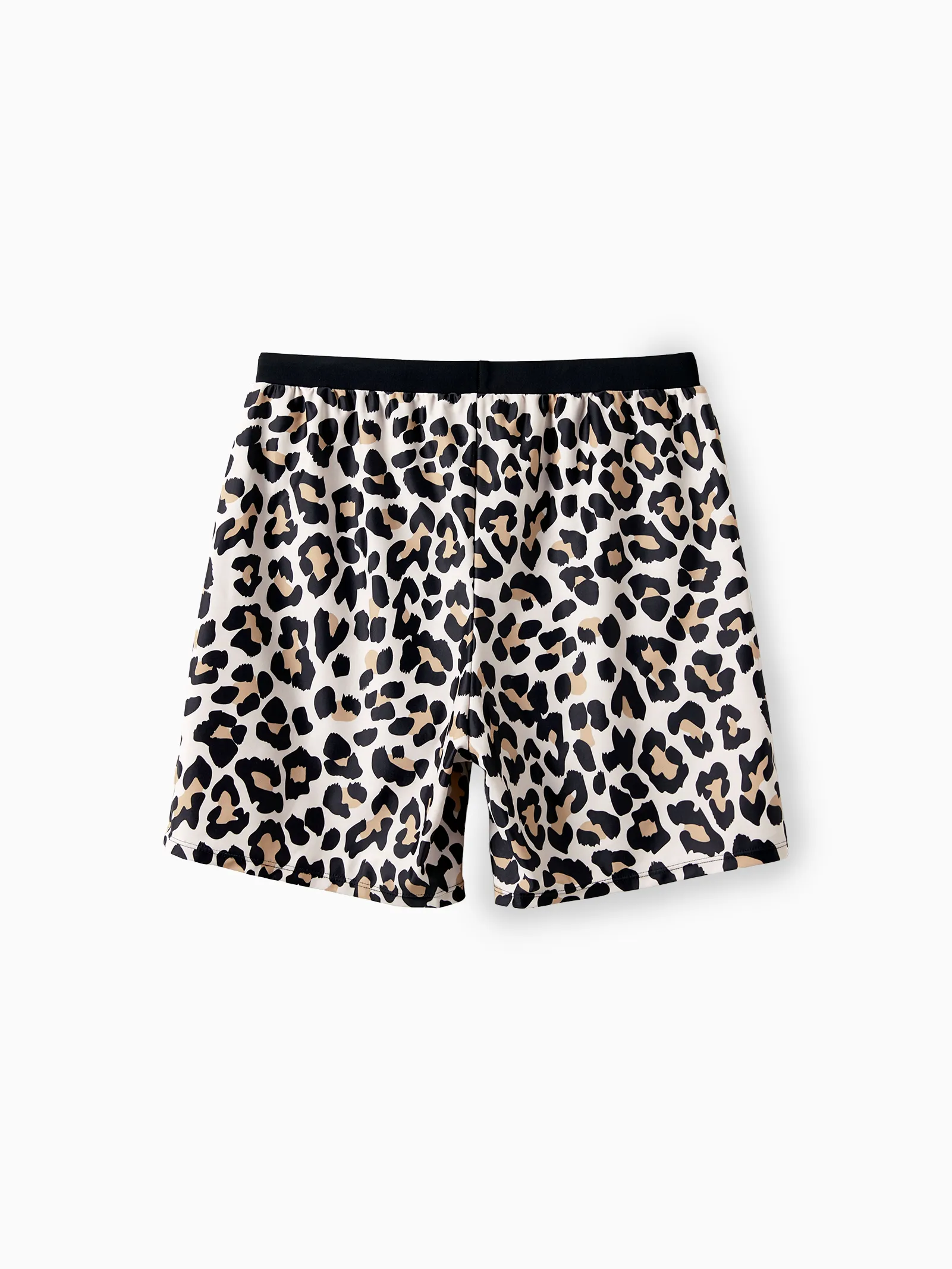 Family Matching Leopard Pattern Drawstring Swim Trunks or Ruffle Neck Two-Piece Bikini with Optional Cover Up Sarong Skirt Black - Image 18